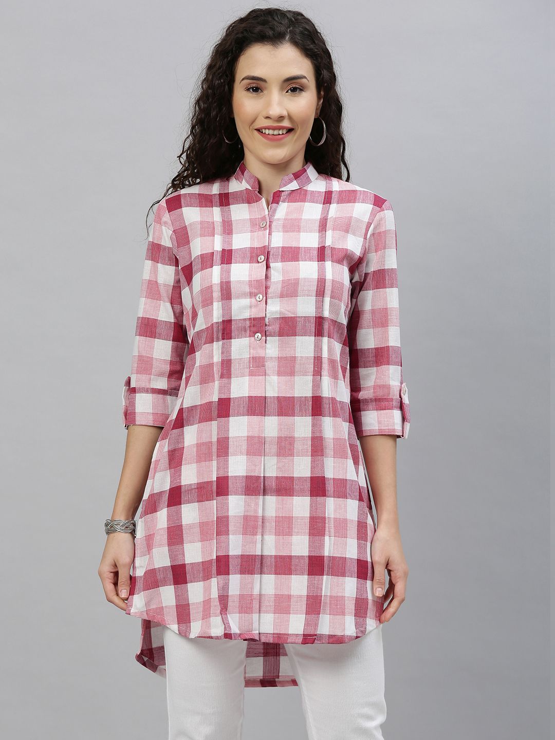 ETIQUETTE Women's Red & White Checked Tunic Price in India