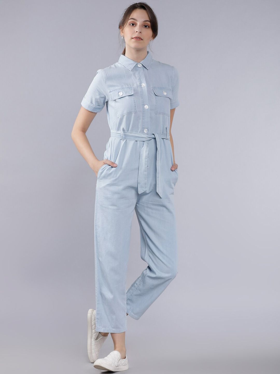 Tokyo Talkies Women Blue Solid Basic Jumpsuit Price in India