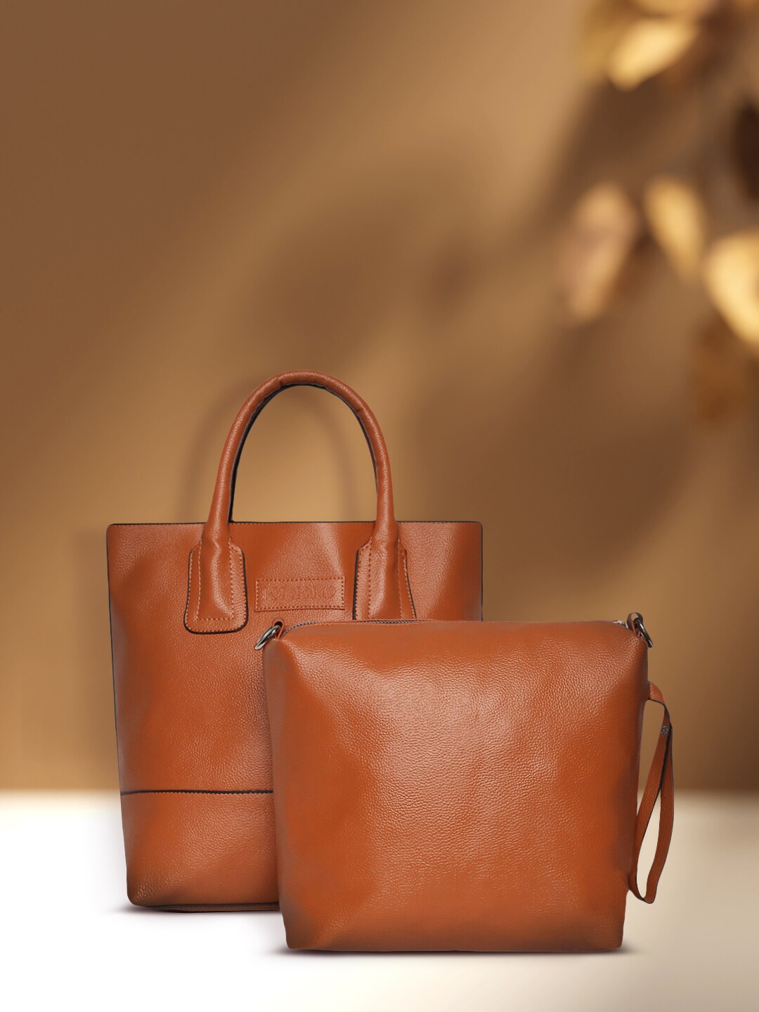KLEIO Tan Brown Solid Tote Bag With Pouch Price in India