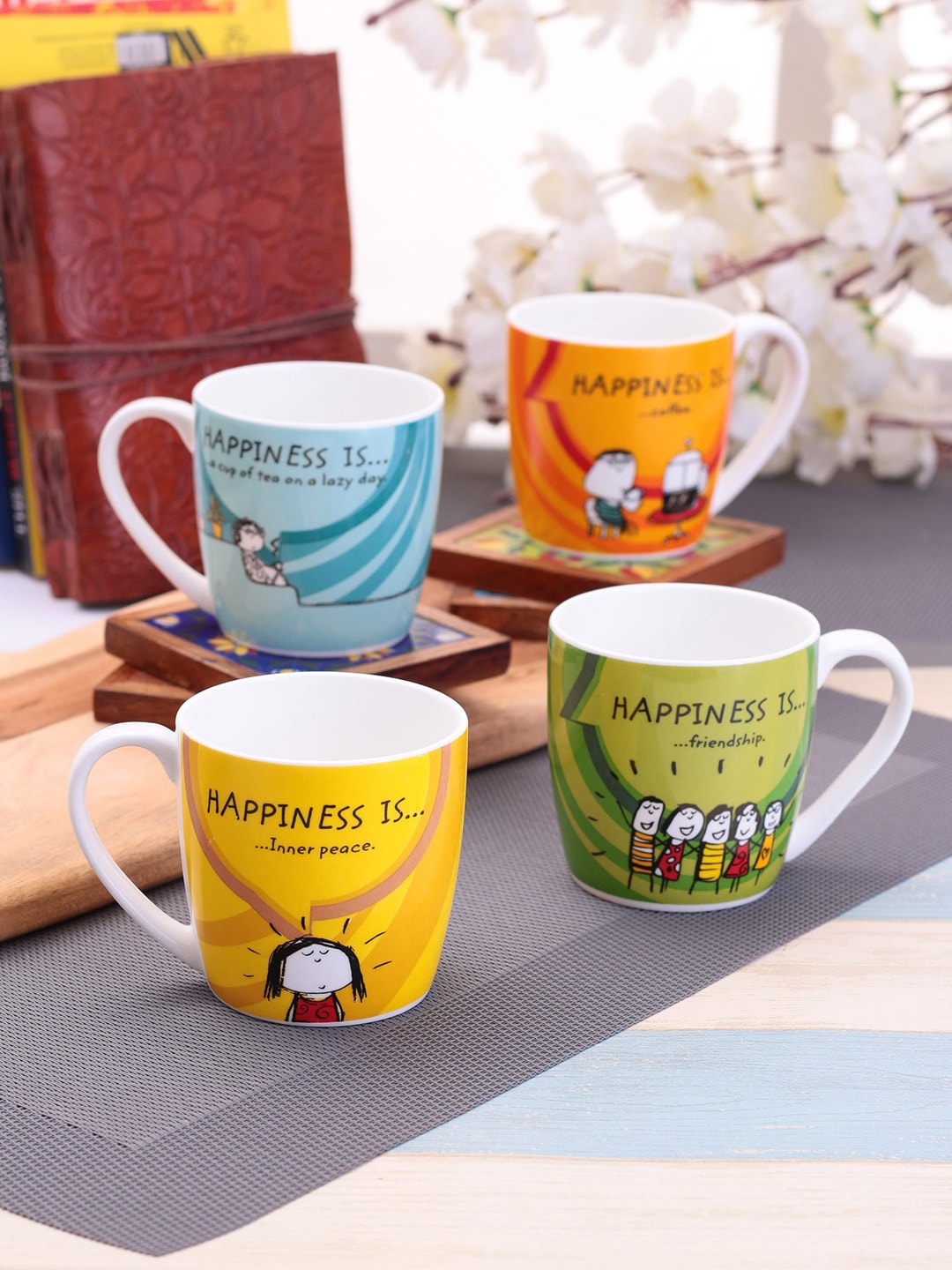 CLAY CRAFT Set of 4 Printed Ceramic Coffee Mugs Price in India