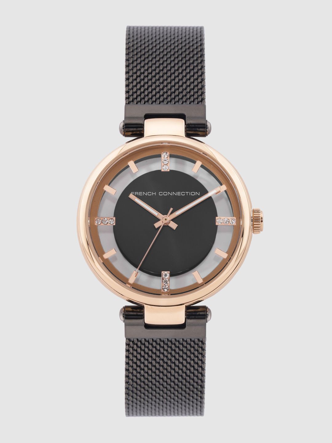 French Connection Women Black & Gold-Toned Analogue Watch Price in India