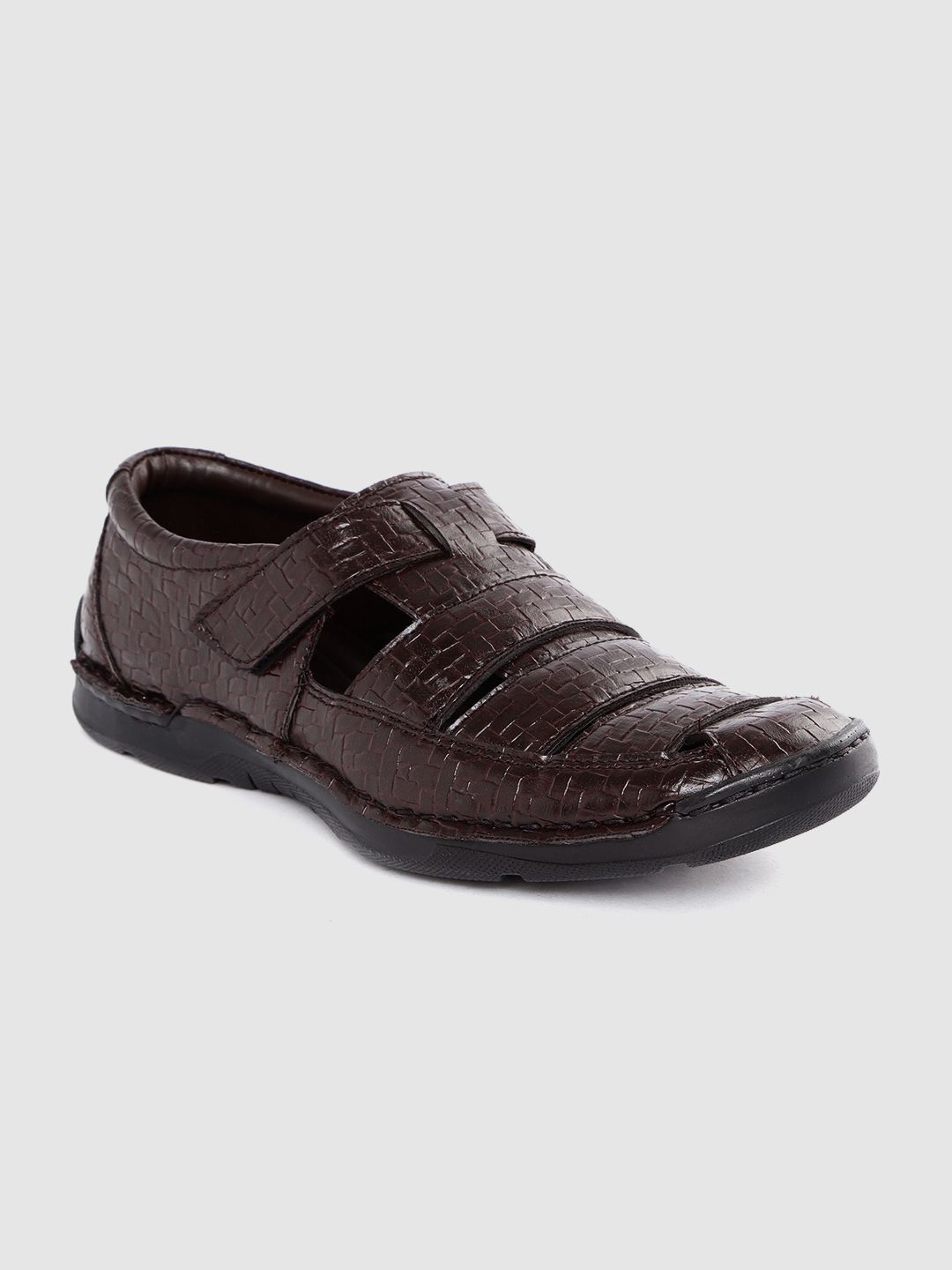 Roadster Men Coffee Brown Basketweave Textured Shoe-Style Sandals