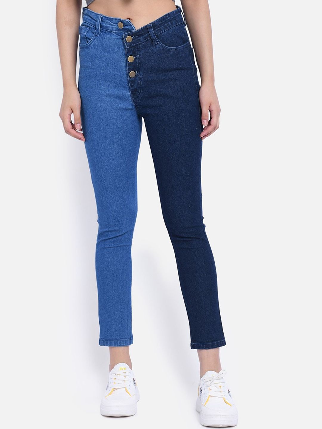 The Dry State Women Navy Blue & Blue Regular Fit High-Rise Clean Look Jeans Price in India