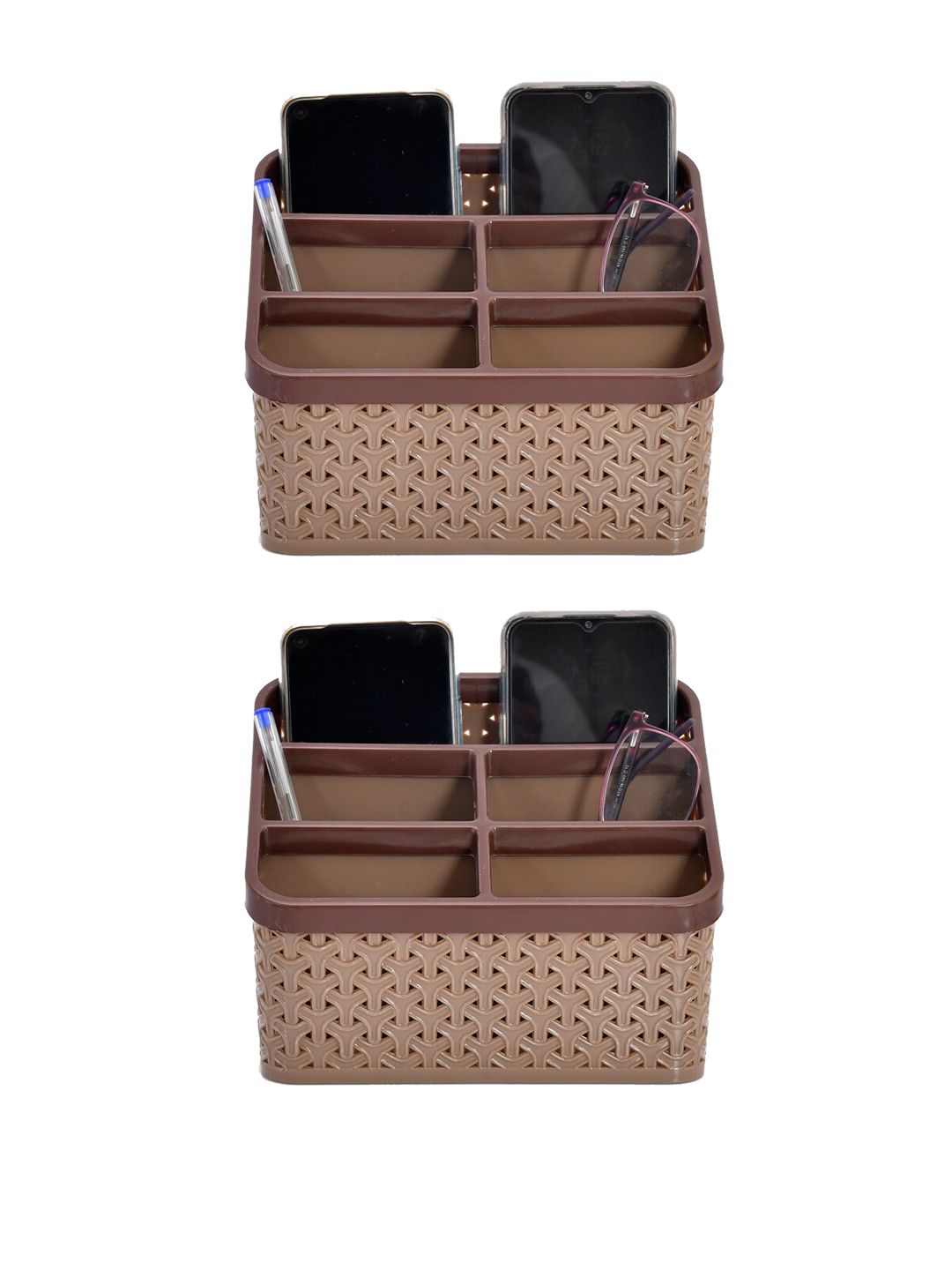 Kuber Industries Set Of 2 Brown Solid Compact Desk Organizer Stationary Boxes Price in India