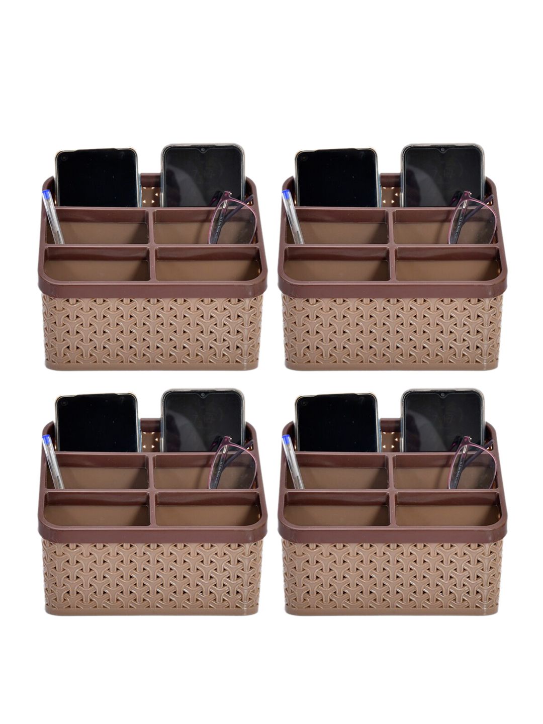 Kuber Industries Set Of 4 Brown Solid Compact Desk Organizer Stationary Boxes Price in India