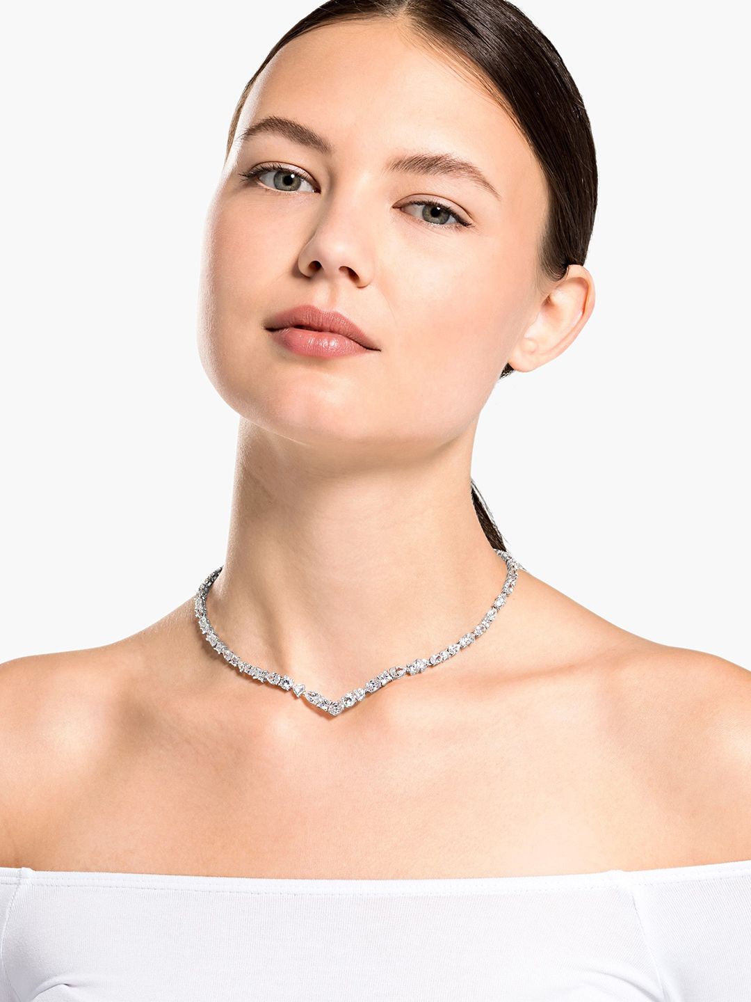 SWAROVSKI Silver-Toned Rhodium-Plated Tennis Deluxe Necklace Price in India