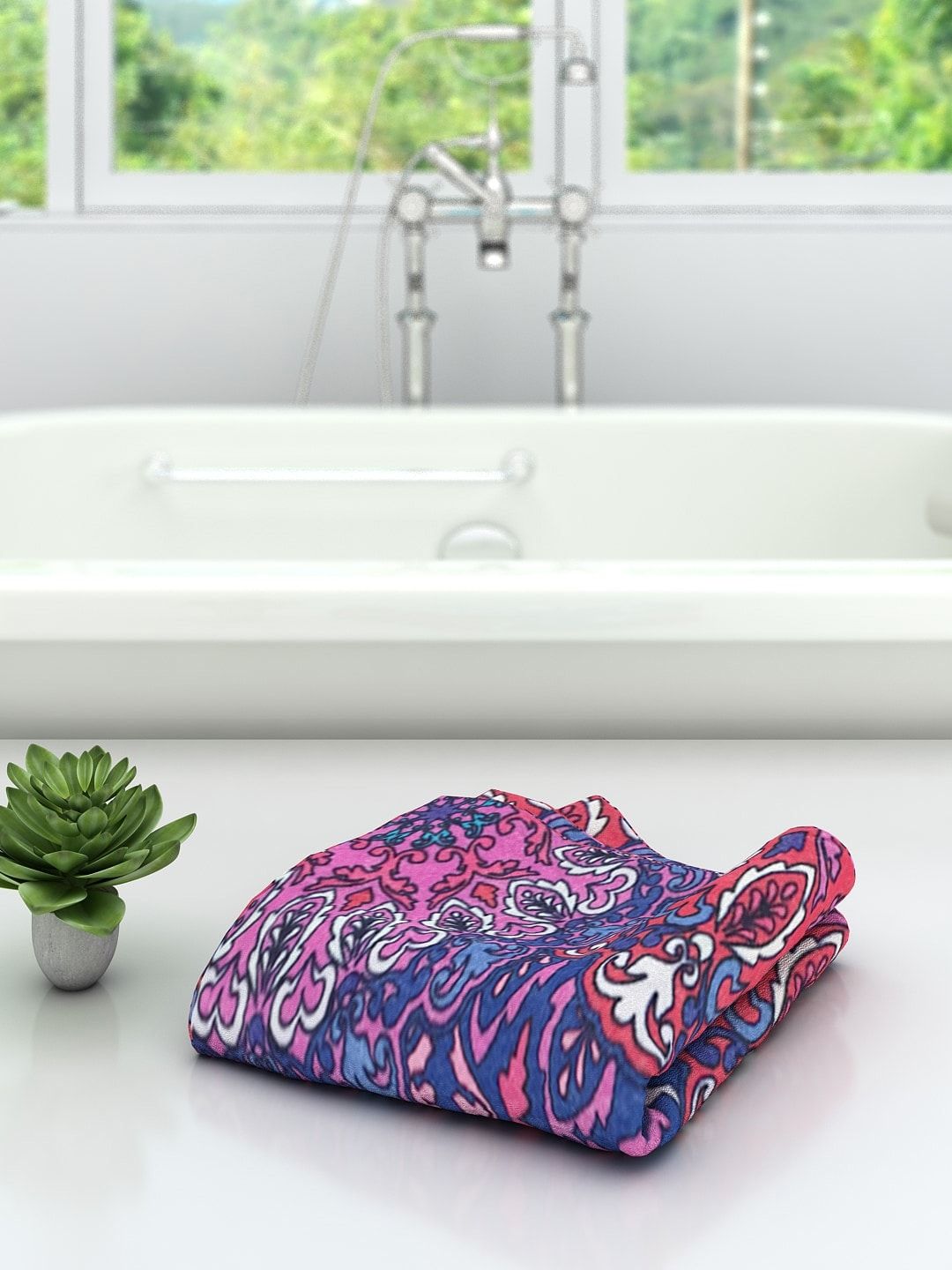 Athom Trendz Unisex Blue & Pink Printed 300 GSM Bath Towel