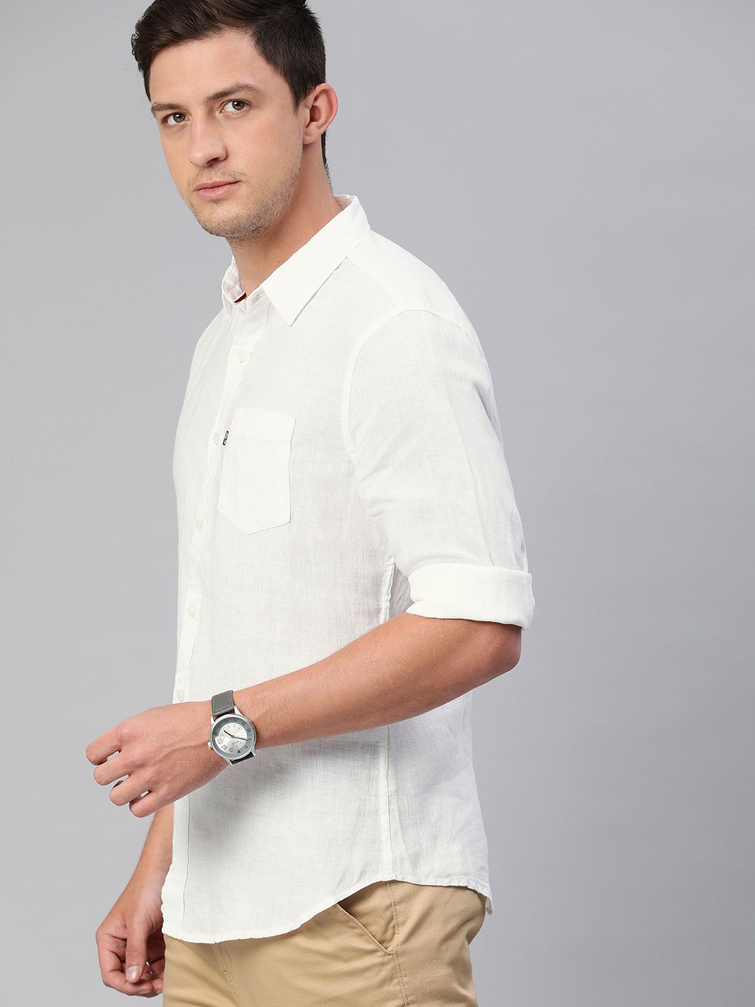 Levis Men White Regular Fit Linen Solid Casual Shirt