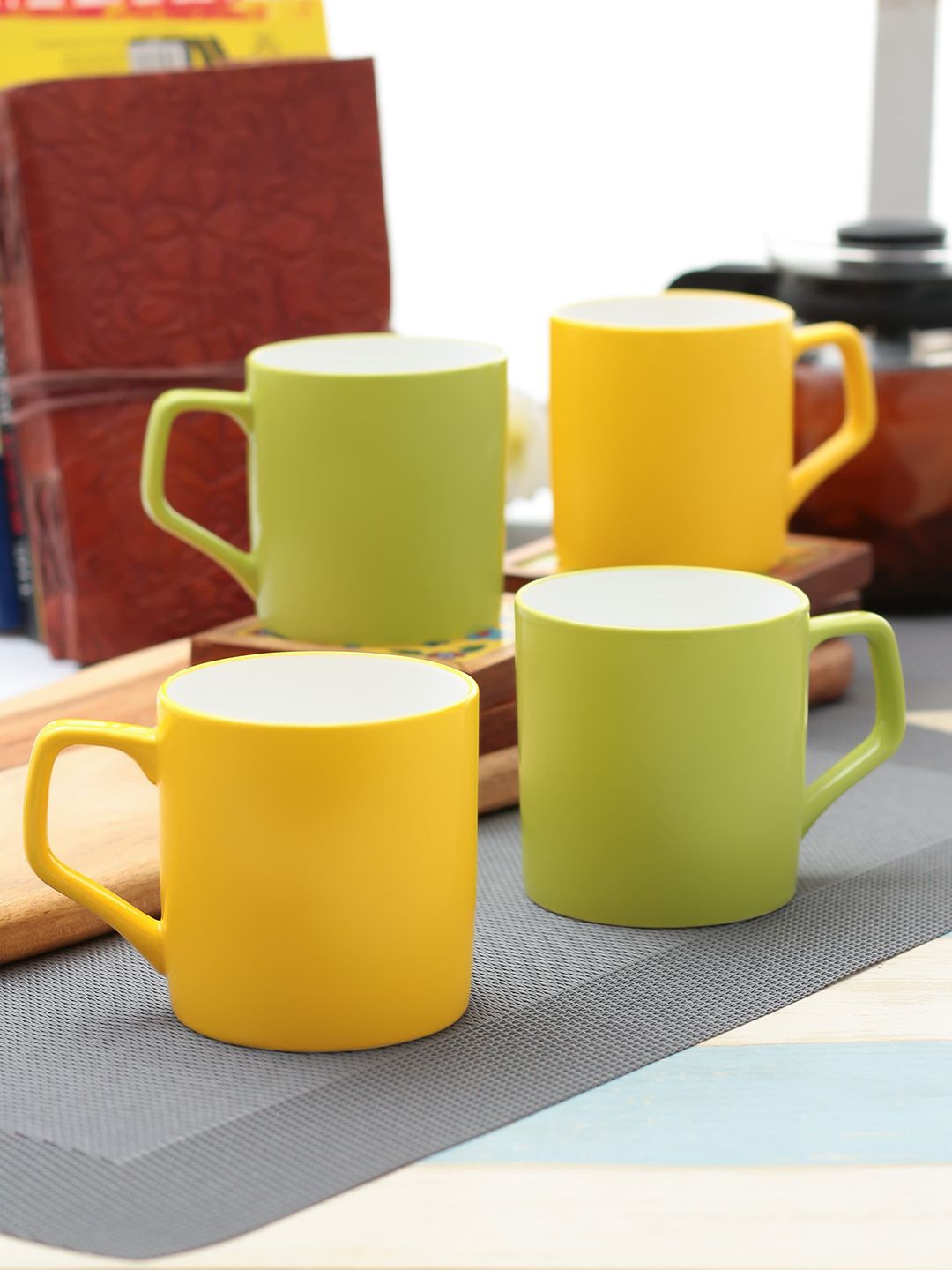 CLAY CRAFT Green & Yellow 4 Pcs Ceramic Mug Set Price in India