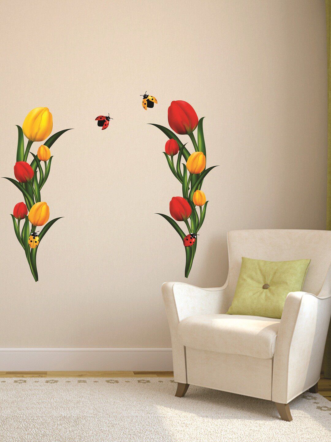 WALLSTICK Green & Red Flowers Large Vinyl Wall Sticker Price in India