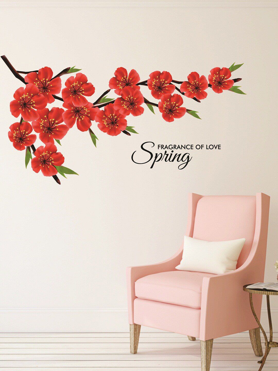 WALLSTICK Red & Green Floral Large Vinyl Wall Sticker Price in India