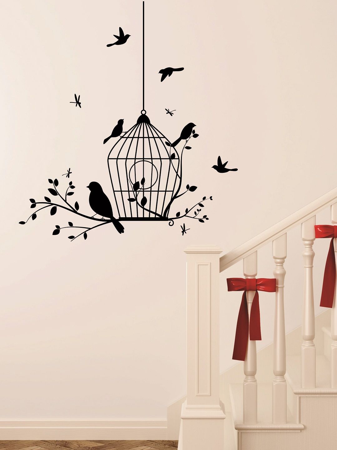 WALLSTICK Black Bird Cage Large Vinyl Wall Sticker Price in India