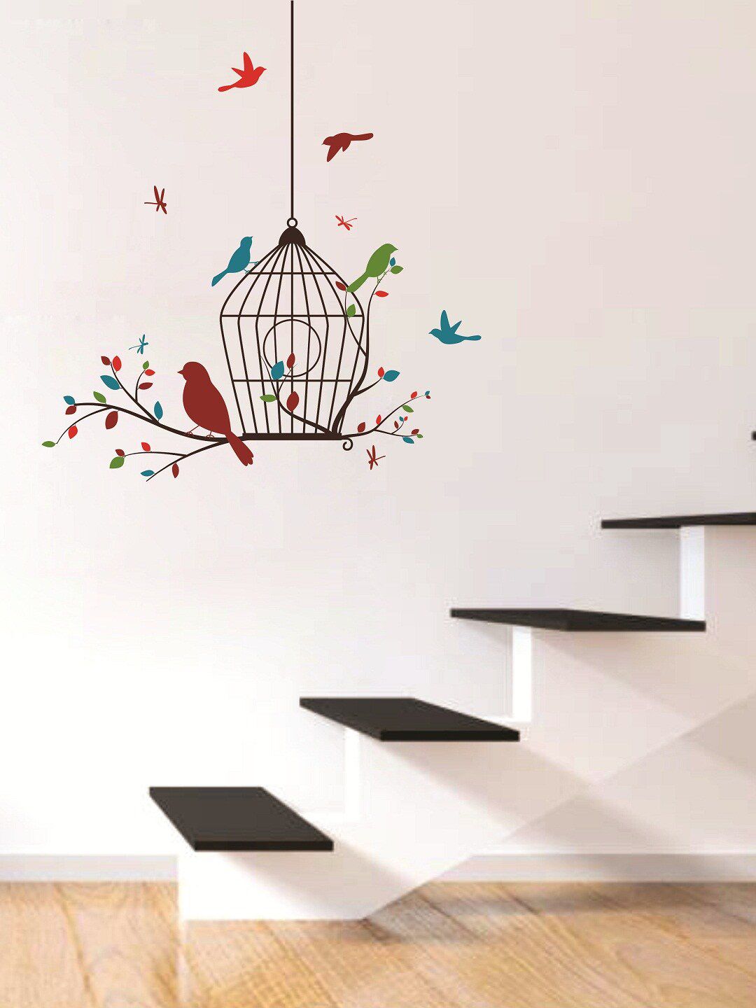 WALLSTICK Black & Blue Birds Cage Large Vinyl Wall Sticker Price in India