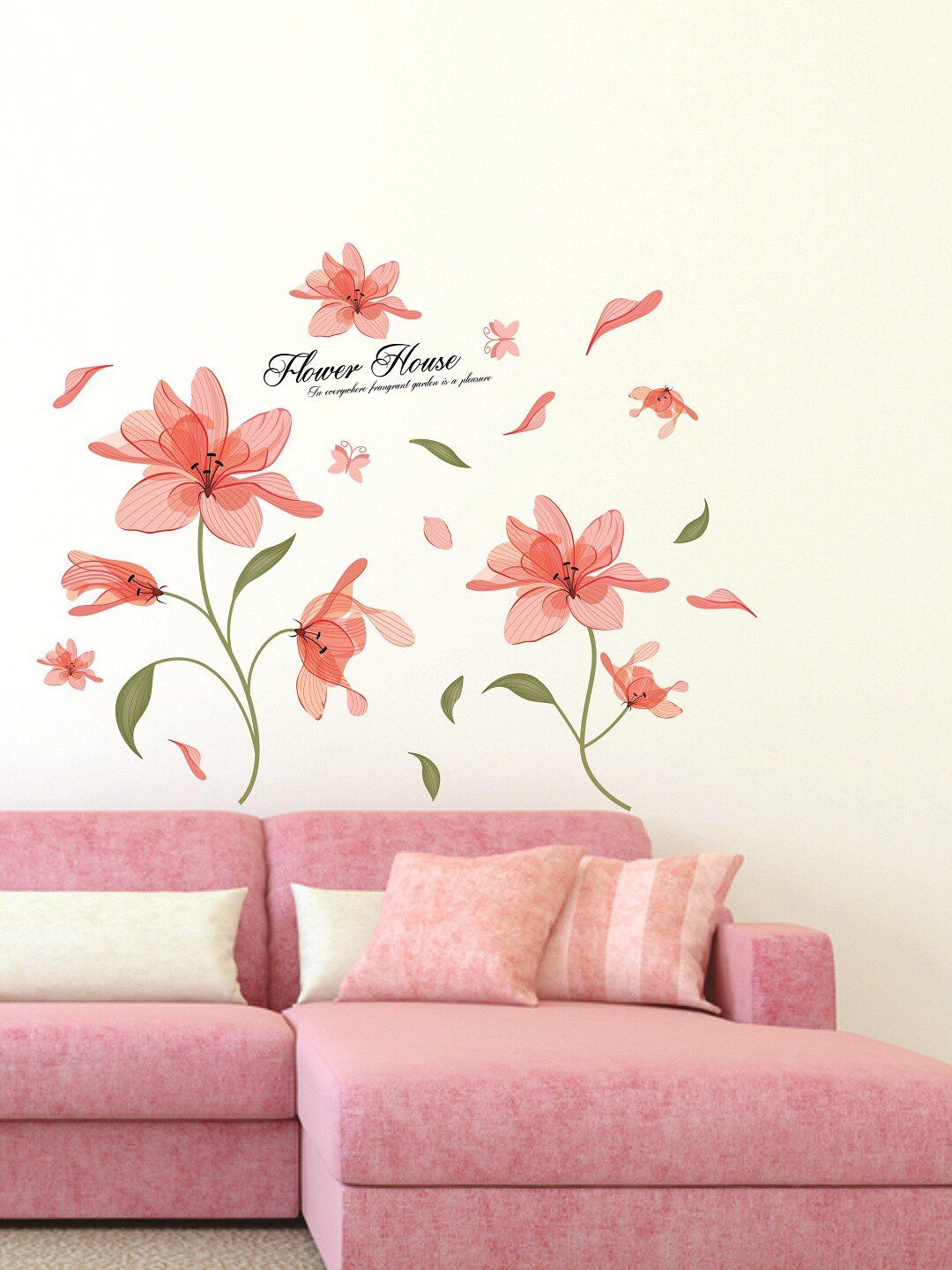 WALLSTICK Pink & Green Floral Large Vinyl Wall Sticker Price in India