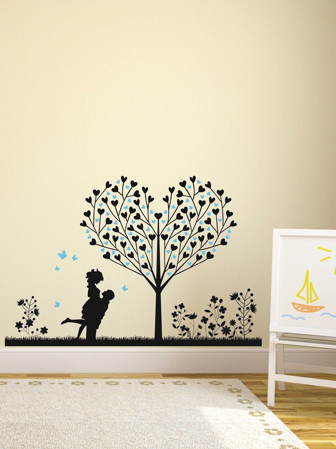 WALLSTICK Black & Blue Romantic Couple Large Vinyl Wall Sticker Price in India