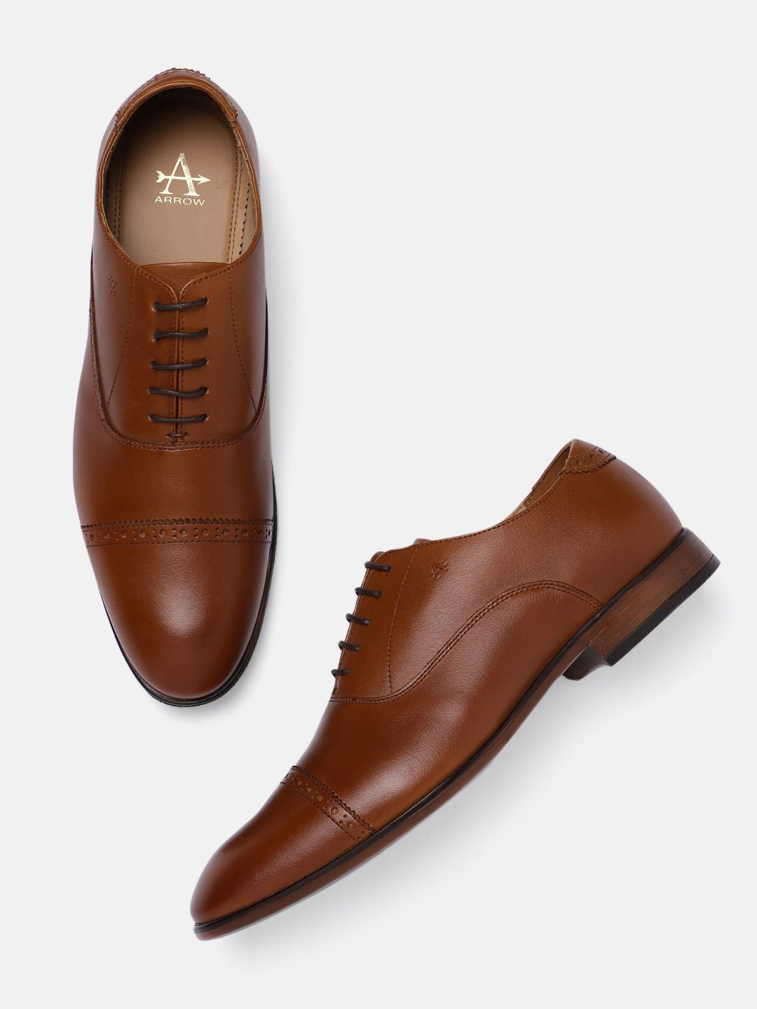 Arrow Men Tan Brown Solid BAYARD Leather Oxfords