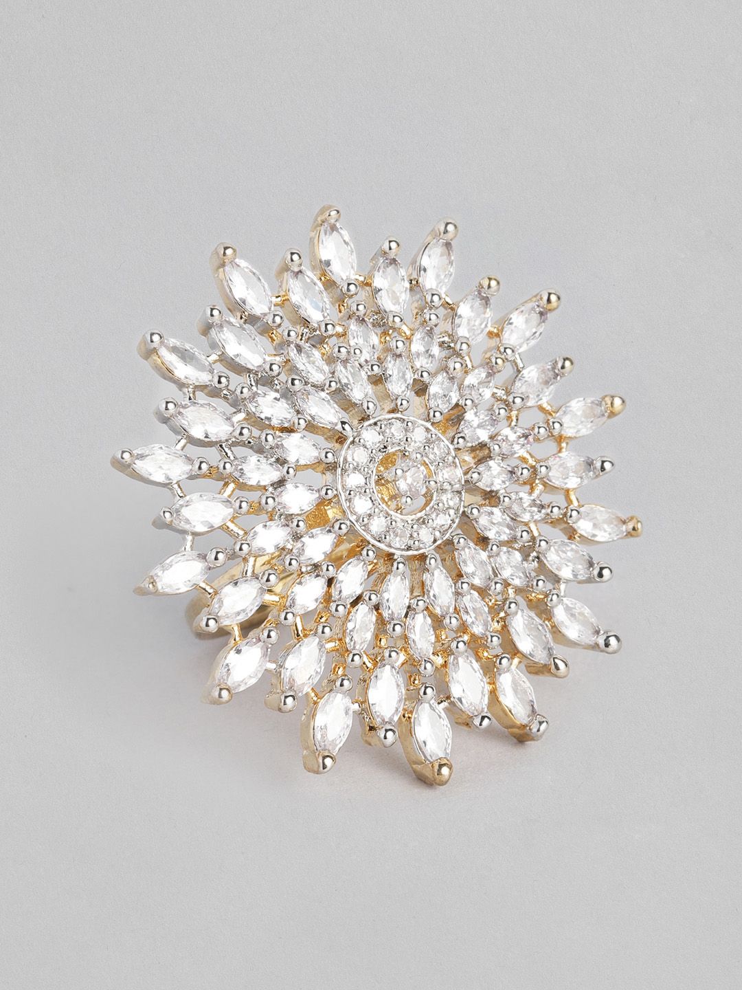 justpeachy White Stone Studded Cocktail Finger Ring Price in India
