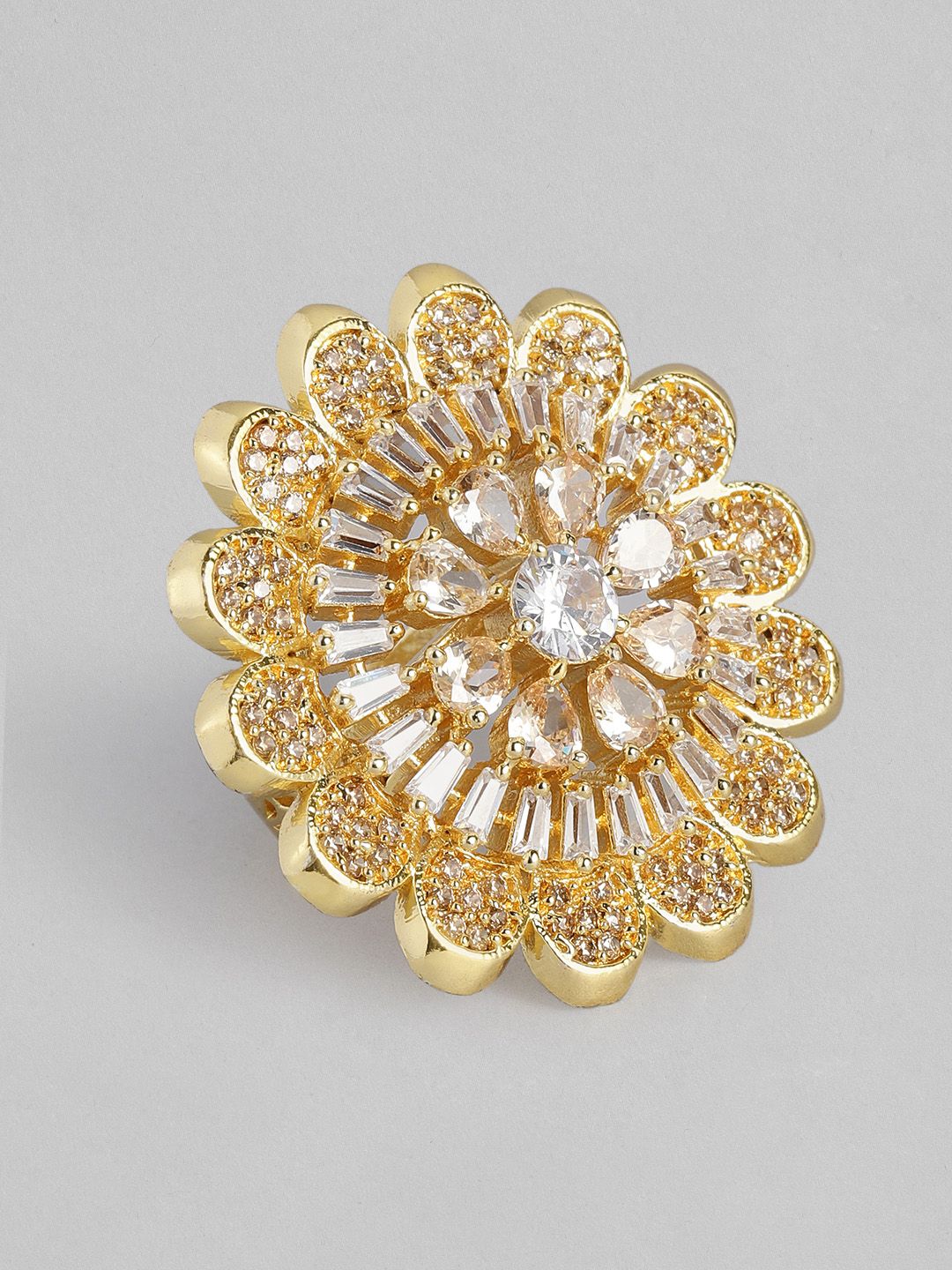 justpeachy Gold-Toned Stone Studded Cocktail Adjustable Finger Ring Price in India