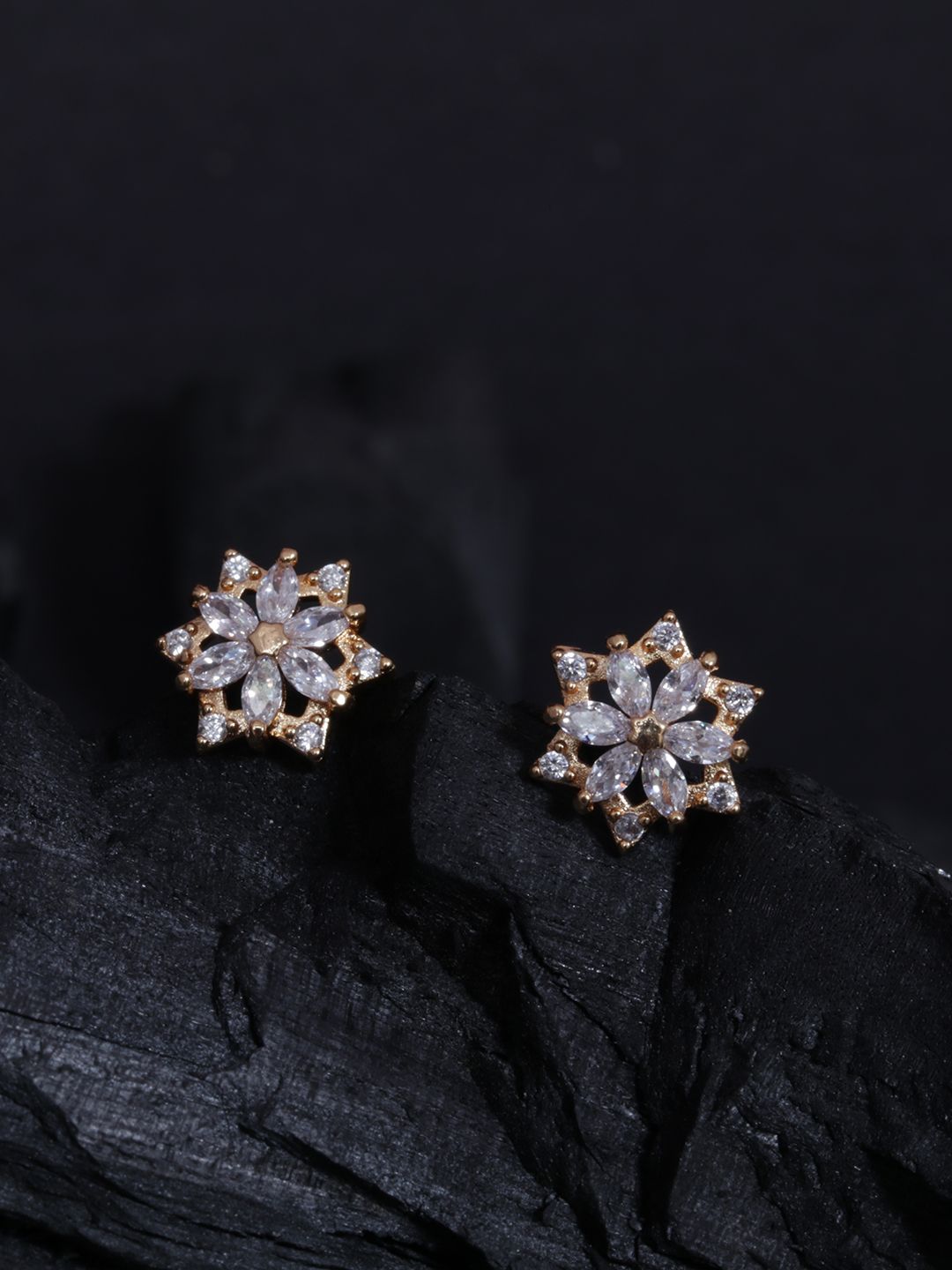 justpeachy Gold-Plated Cubic Zirconia Floral Studs Price in India