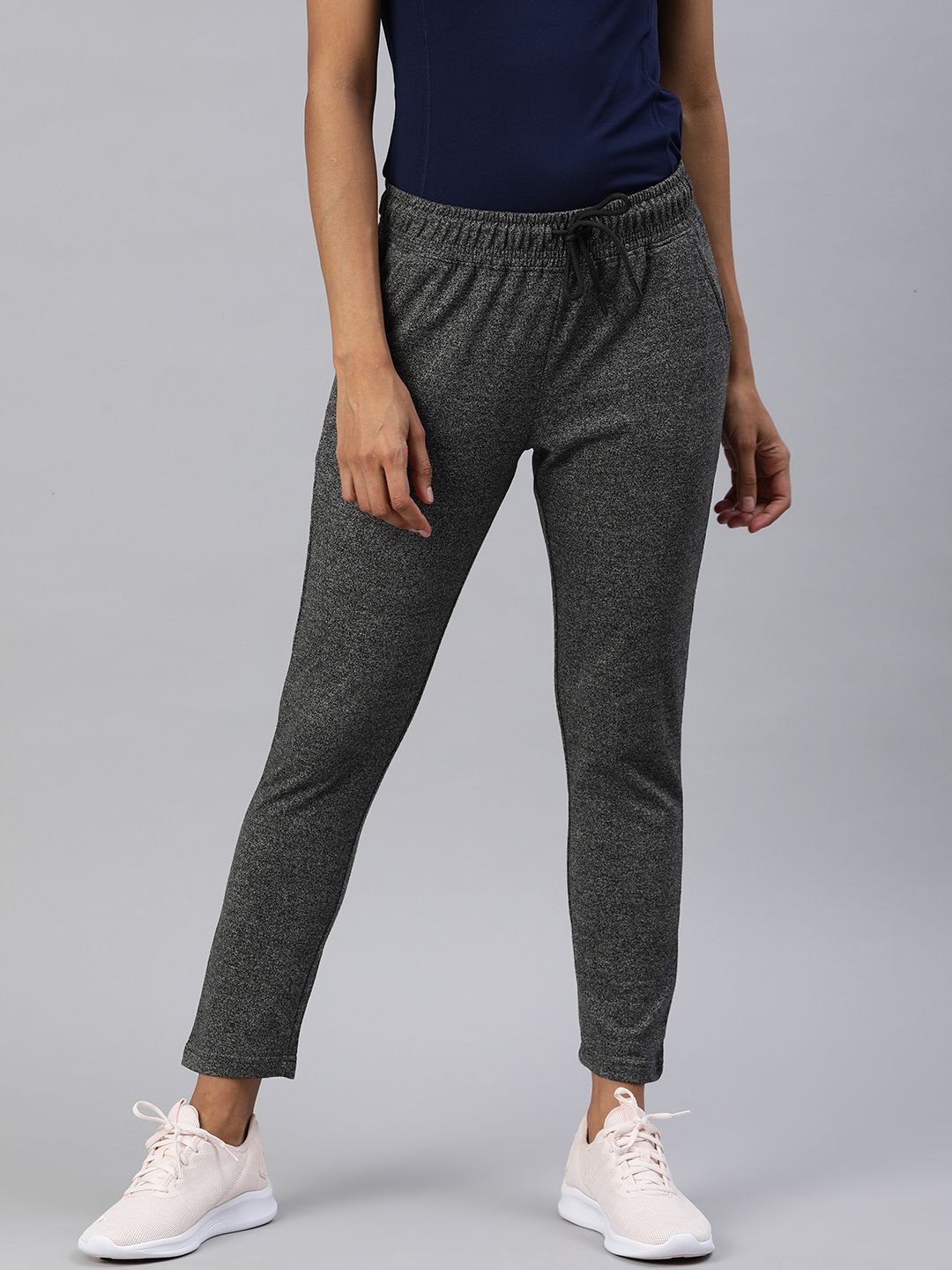 Harvard Women Grey Melange Solid Straight Fit Cropped Track Pants Price in India