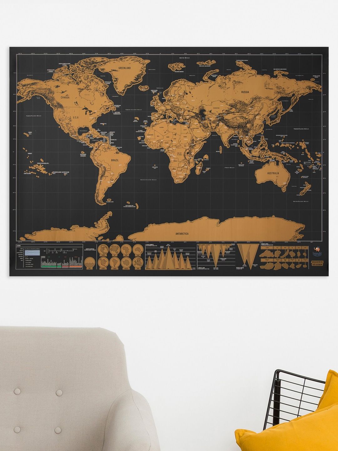Bigsmall Black & Brown Scratch World Map Price in India