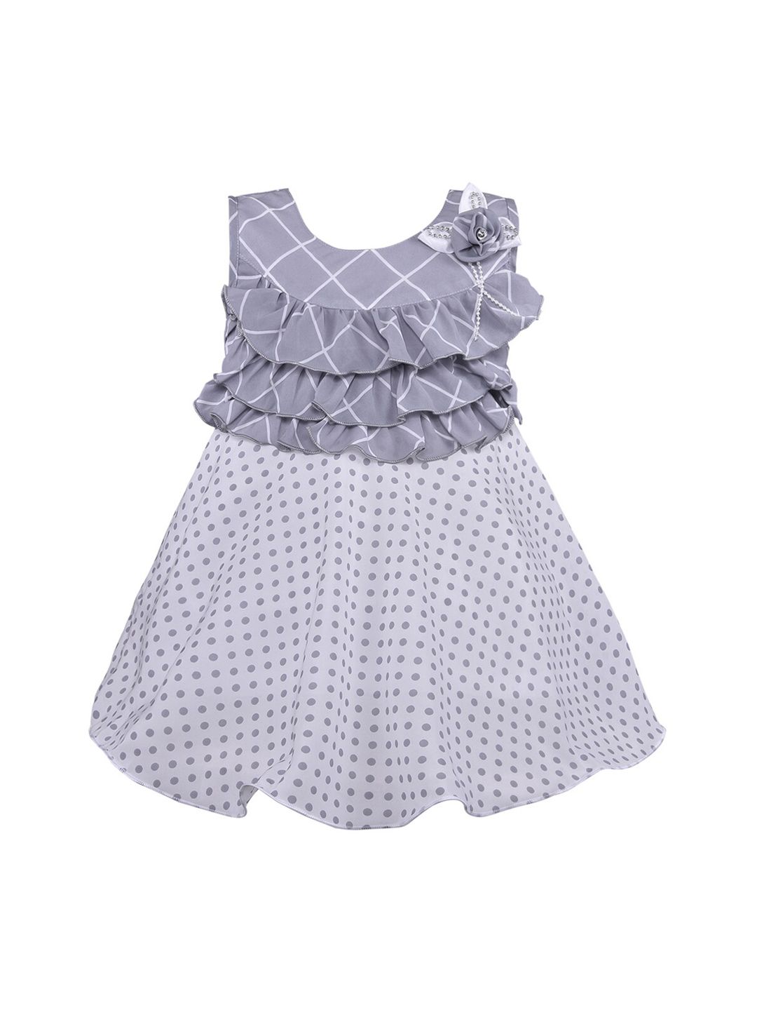 Wish Karo Girls Grey Printed A-Line Dress