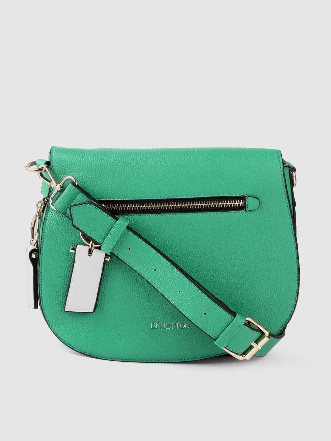 United Colors of Benetton Green Solid Sling Bag Price in India