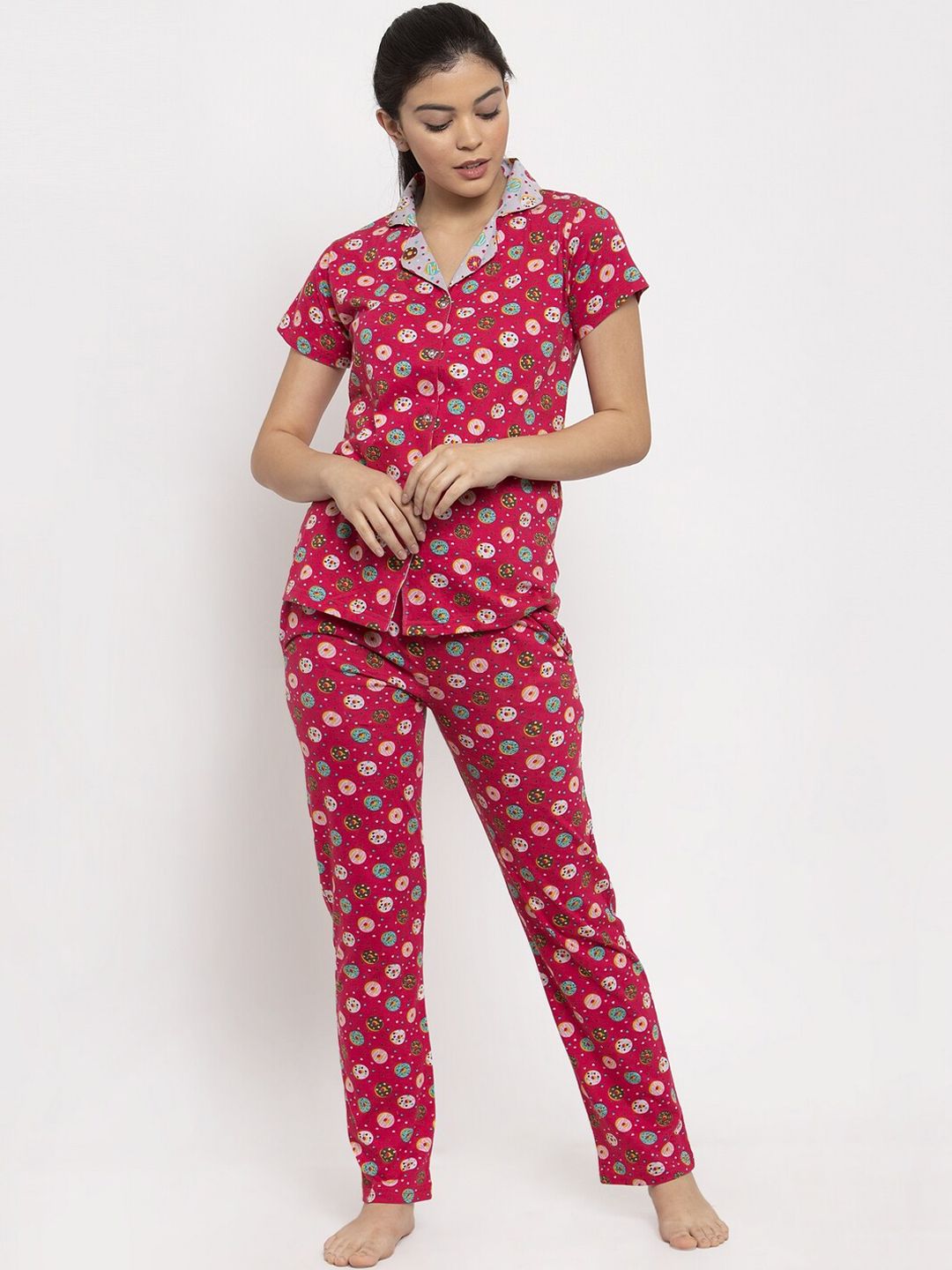 Claura Women Pink Printed Night suit Price in India