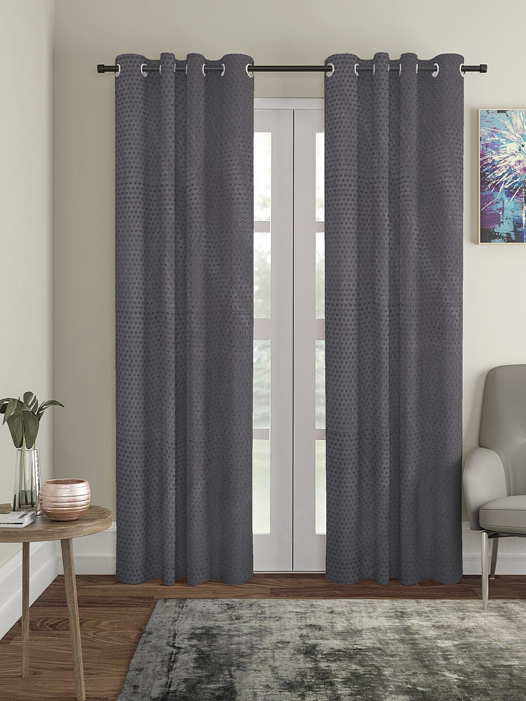Cortina Grey Set of 2 Door Curtains Price in India