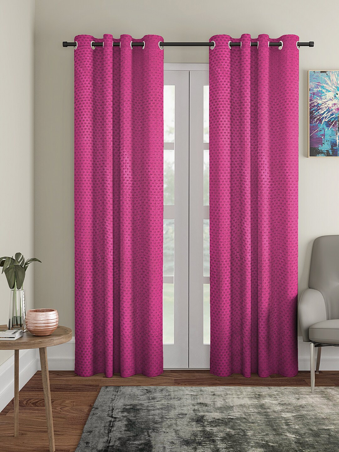 Cortina Pink Set of 2 Door Curtains Price in India