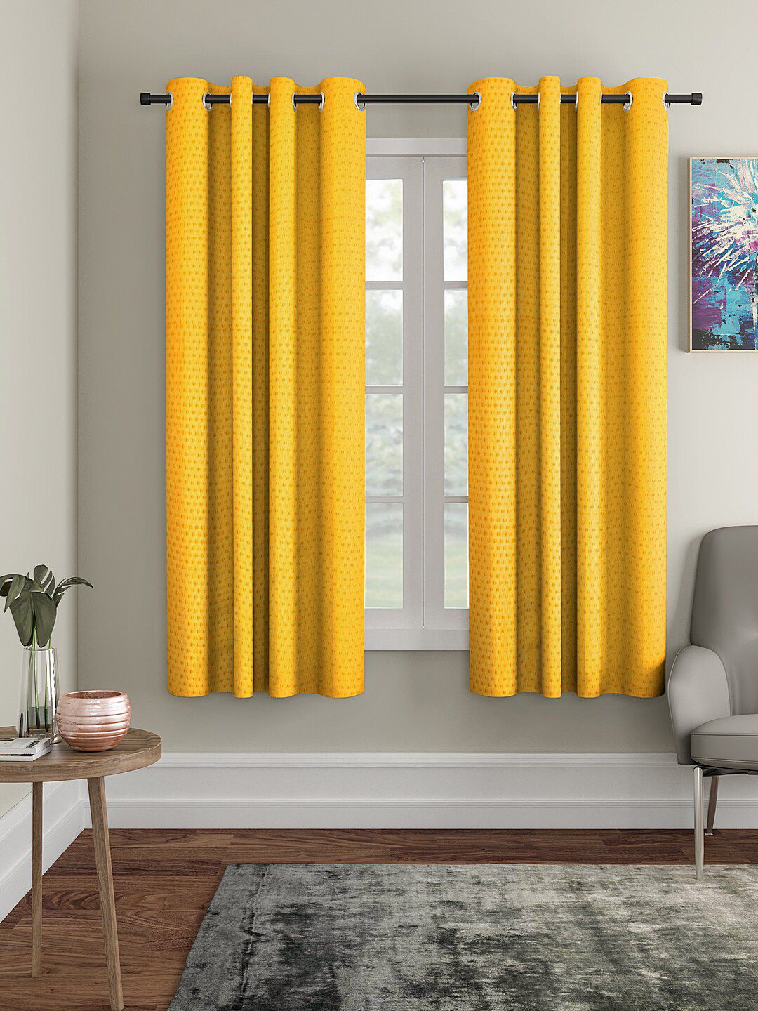 Cortina Yellow Set of 2 Window Curtains Price in India