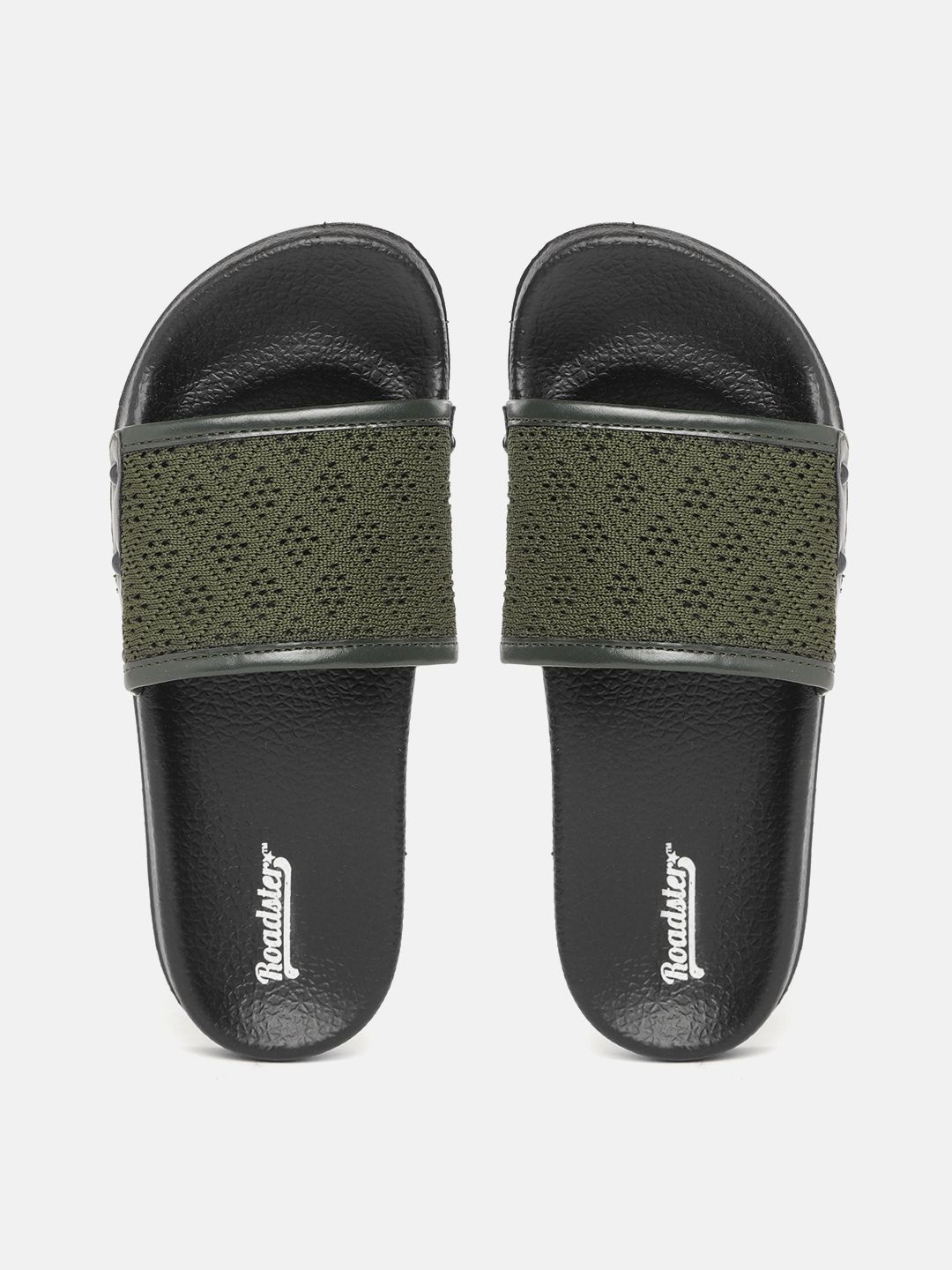 Roadster Women Olive Green Self-Design Sliders Price in India