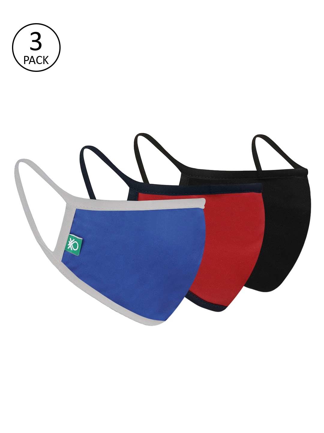 United Colors of Benetton Unisex 3 Pcs Assorted 3-Ply Reusable Anti-Microbial Cloth Masks Price in India