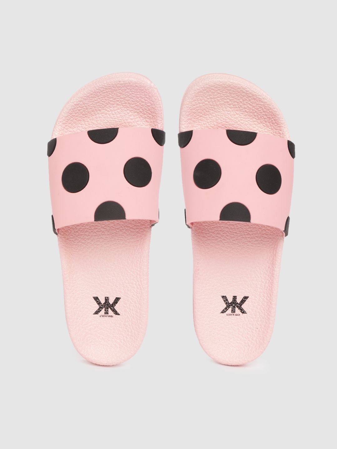 Kook N Keech Women Pink & Black Polka Dot Embossed Sliders Price in India