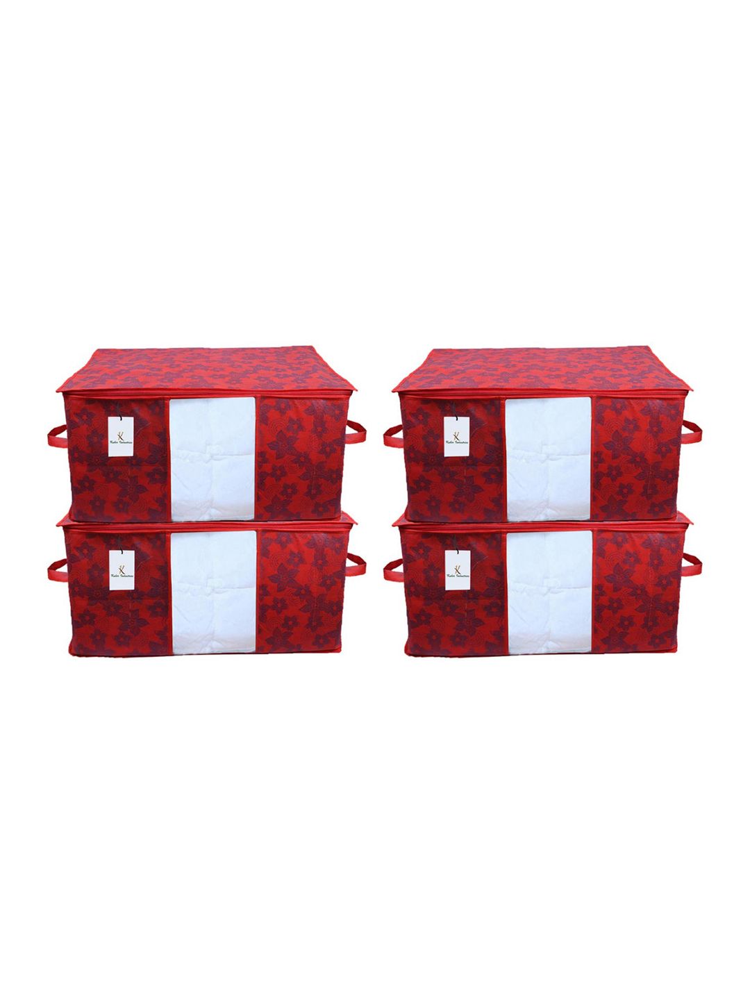 Kuber Industries Set Of 4 Red Metallic Printed Underbed Storage Bags Price in India