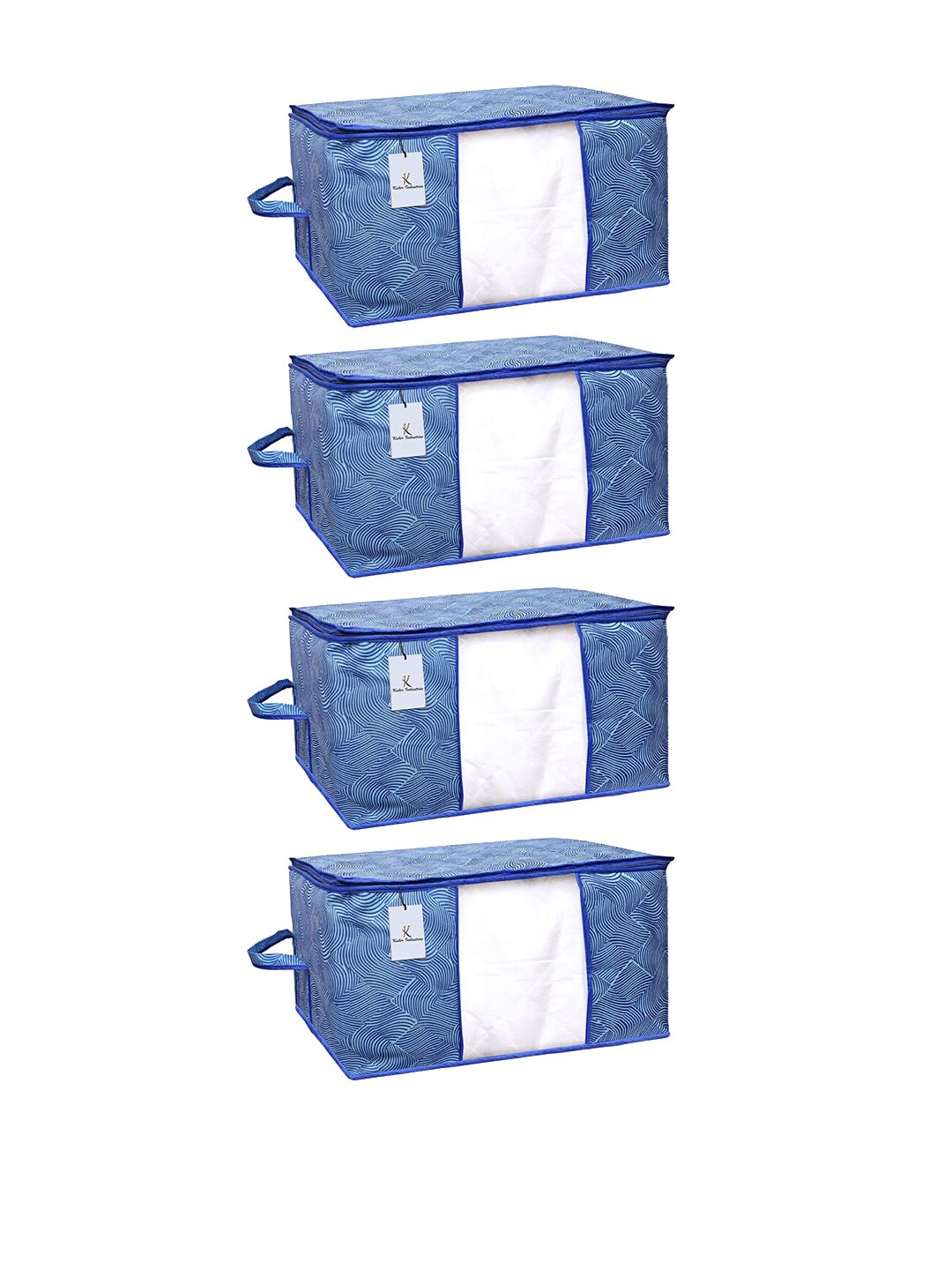Kuber Industries Set Of 4 Blue Laheriya Printed Underbed Storage Bags With Transparent Window Price in India