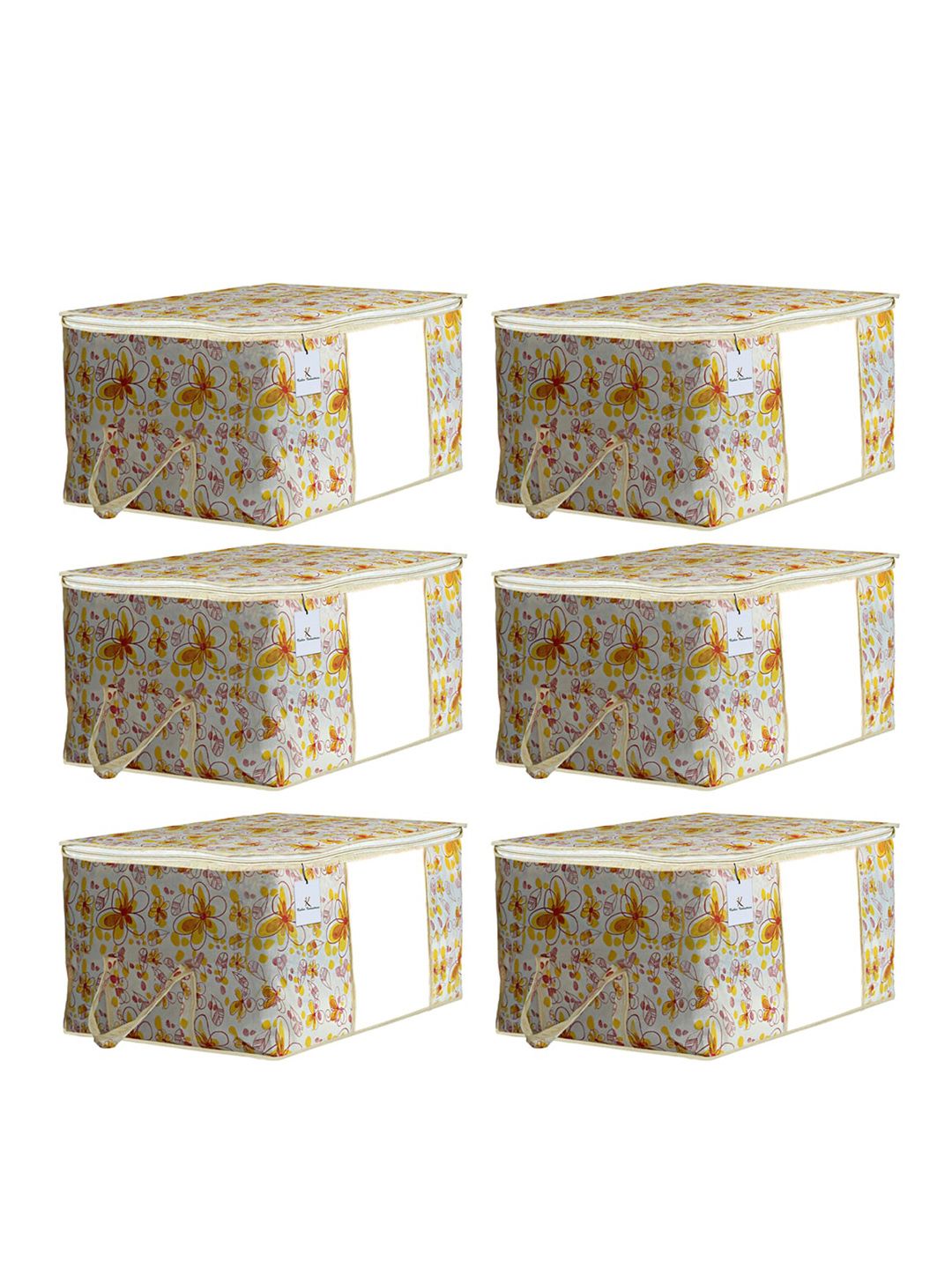 Kuber Industries Set Of 6 Off-White & Yellow Printed Underbed Blanket Storage Covers Price in India