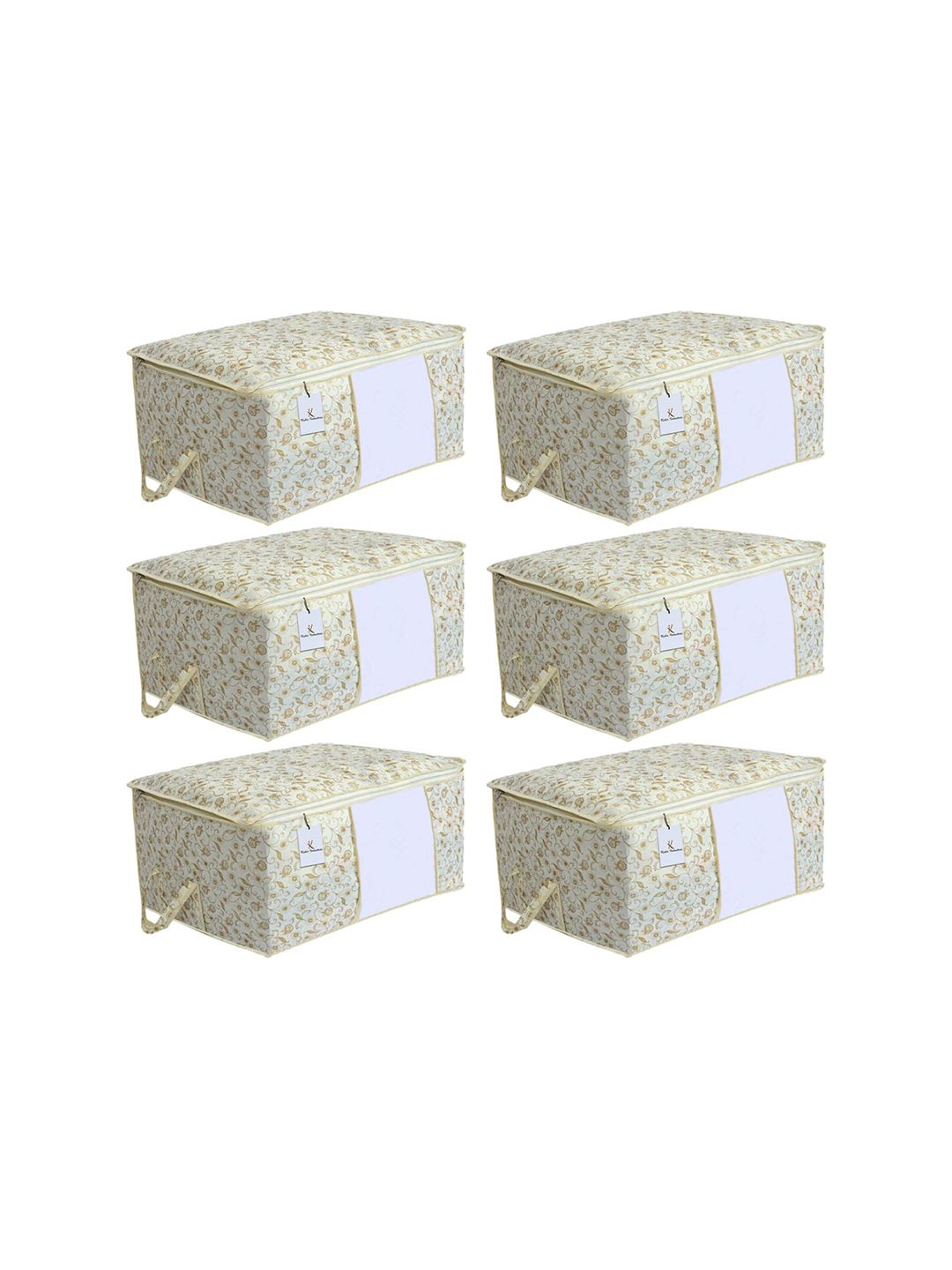 Kuber Industries Set Of 6 White & Brown Metallic Printed Underbed Storage Bags With Transparent Window Price in India