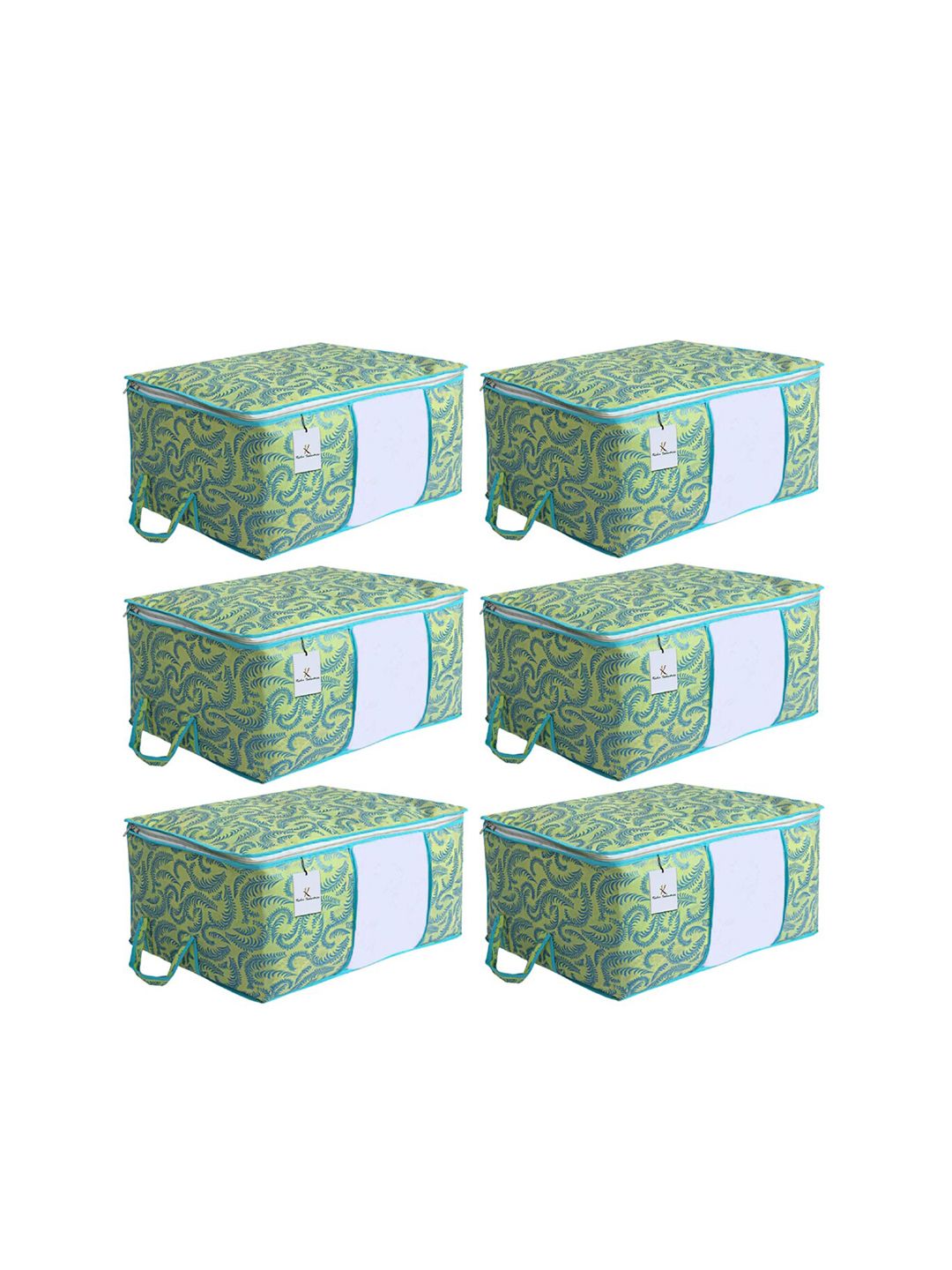 Kuber Industries Set Of 6 Green Metallic Printed Storage Bags With Transparent Window Price in India