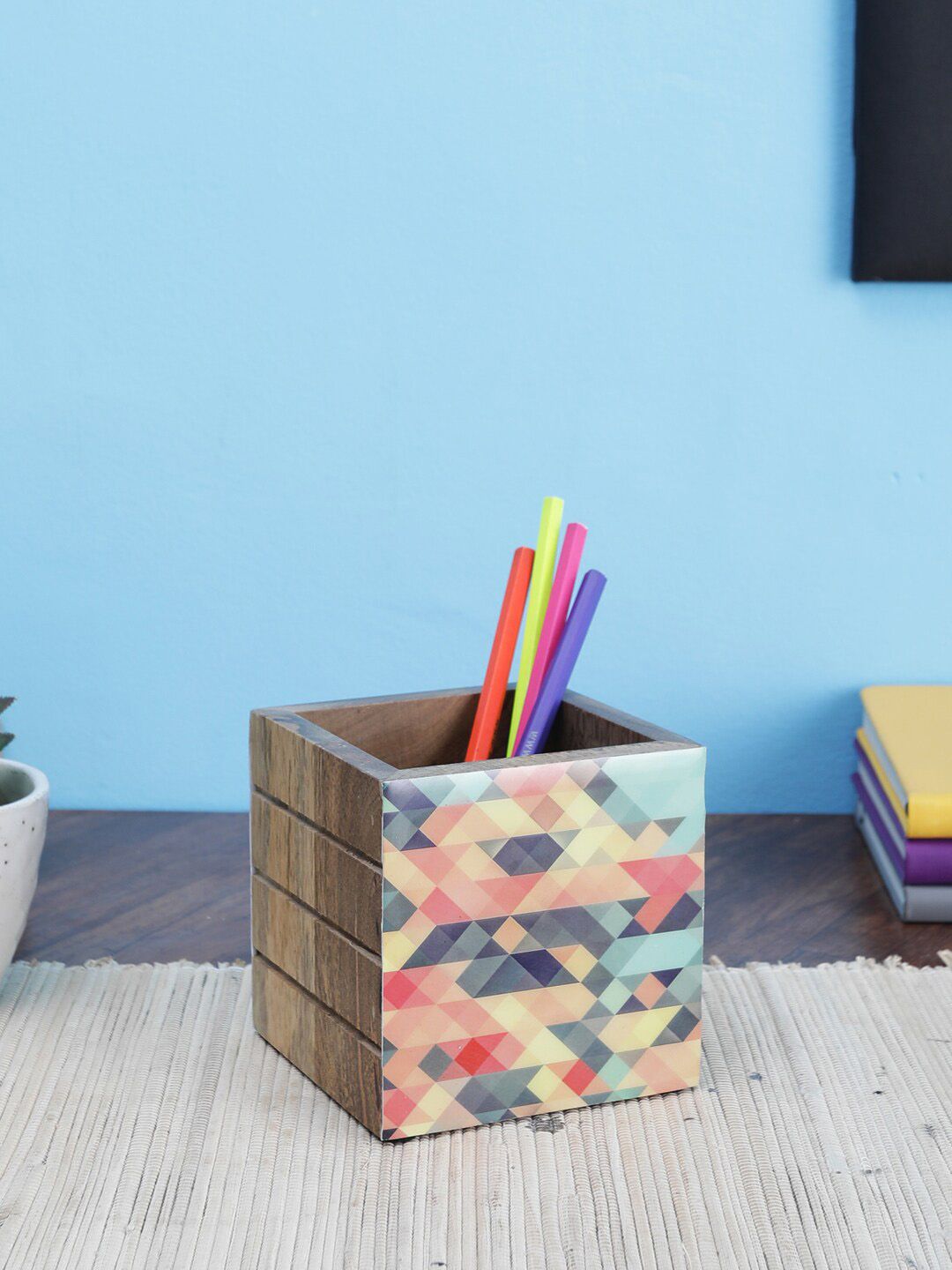 VarEesha Multicoloured Printed Wooden Stationary Holder Price in India