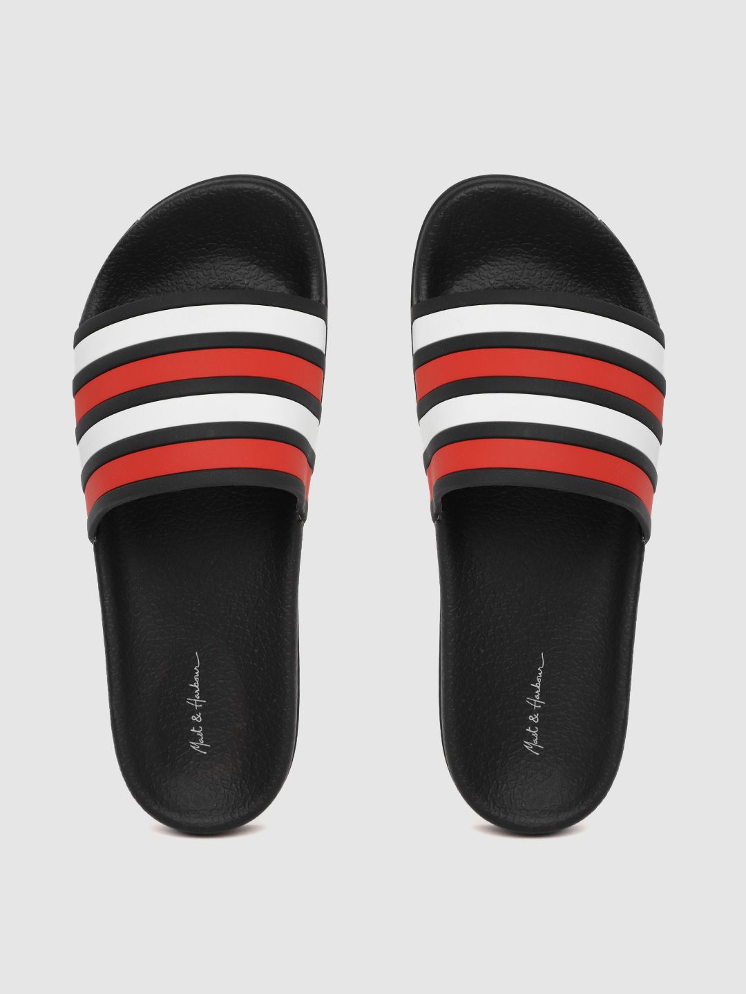 Mast & Harbour Women Red & White Striped Sliders Price in India