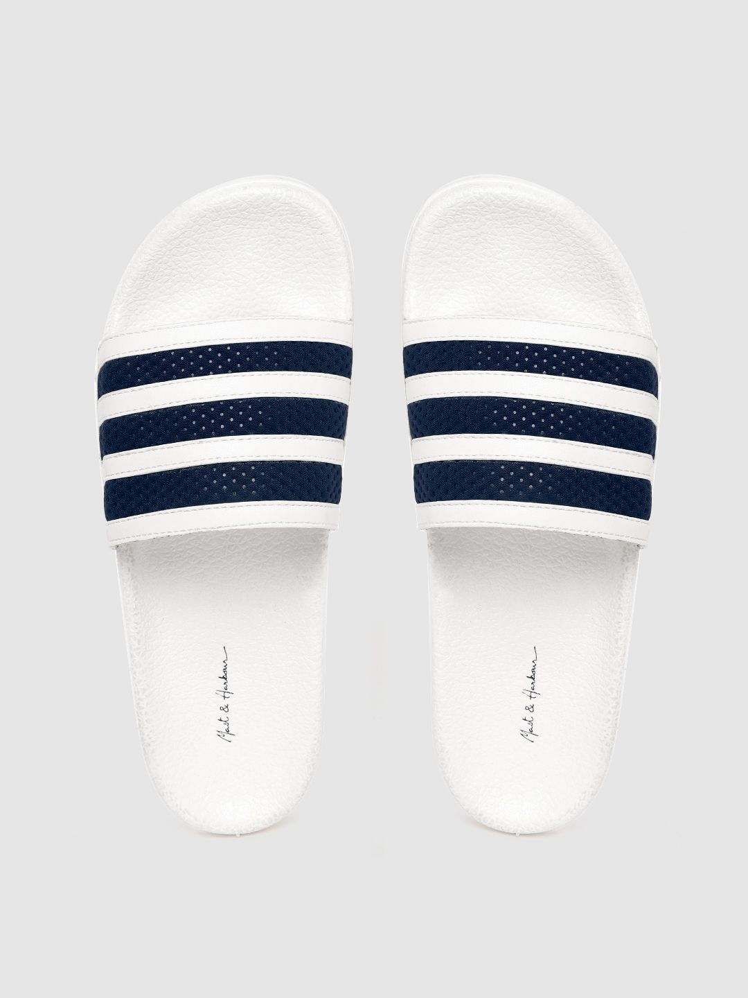 Mast & Harbour Women White & Navy Blue Striped Sliders Price in India