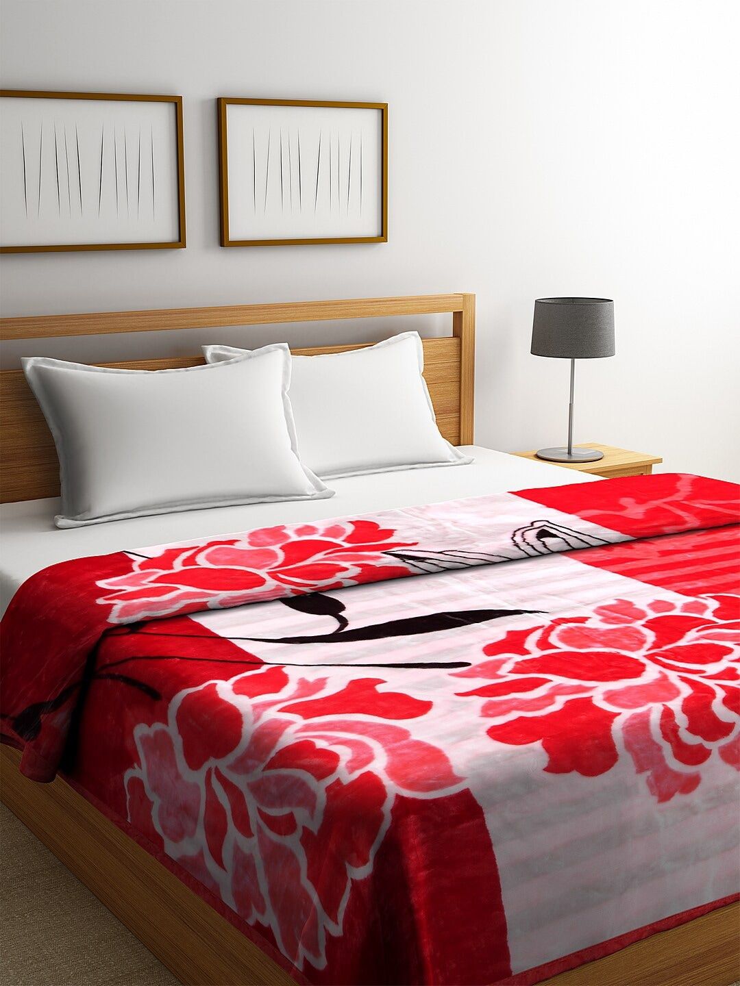 KLOTTHE Red & Off-White Floral Heavy Winter 800 GSM Double Bed Blanket Price in India