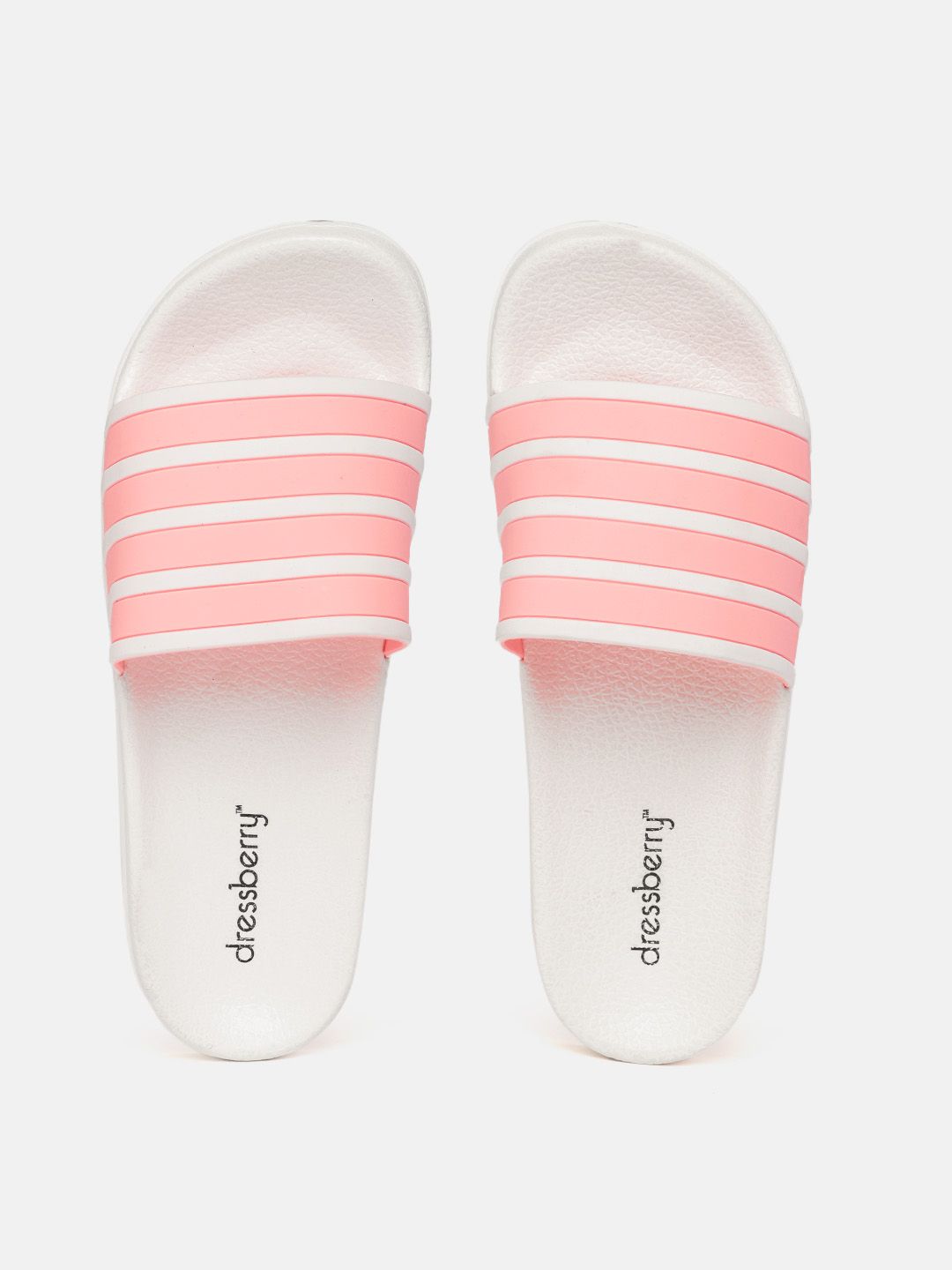 DressBerry Women Pink & White Striped Sliders