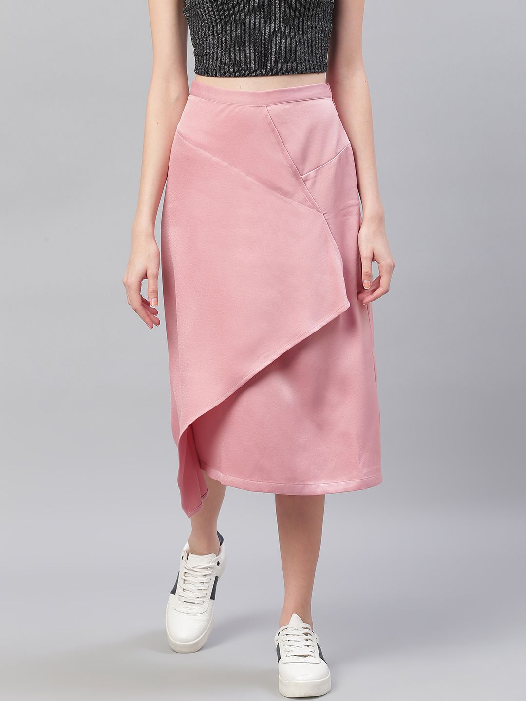 MANGO Women Dusty Pink Solid Midi Wrap Skirt