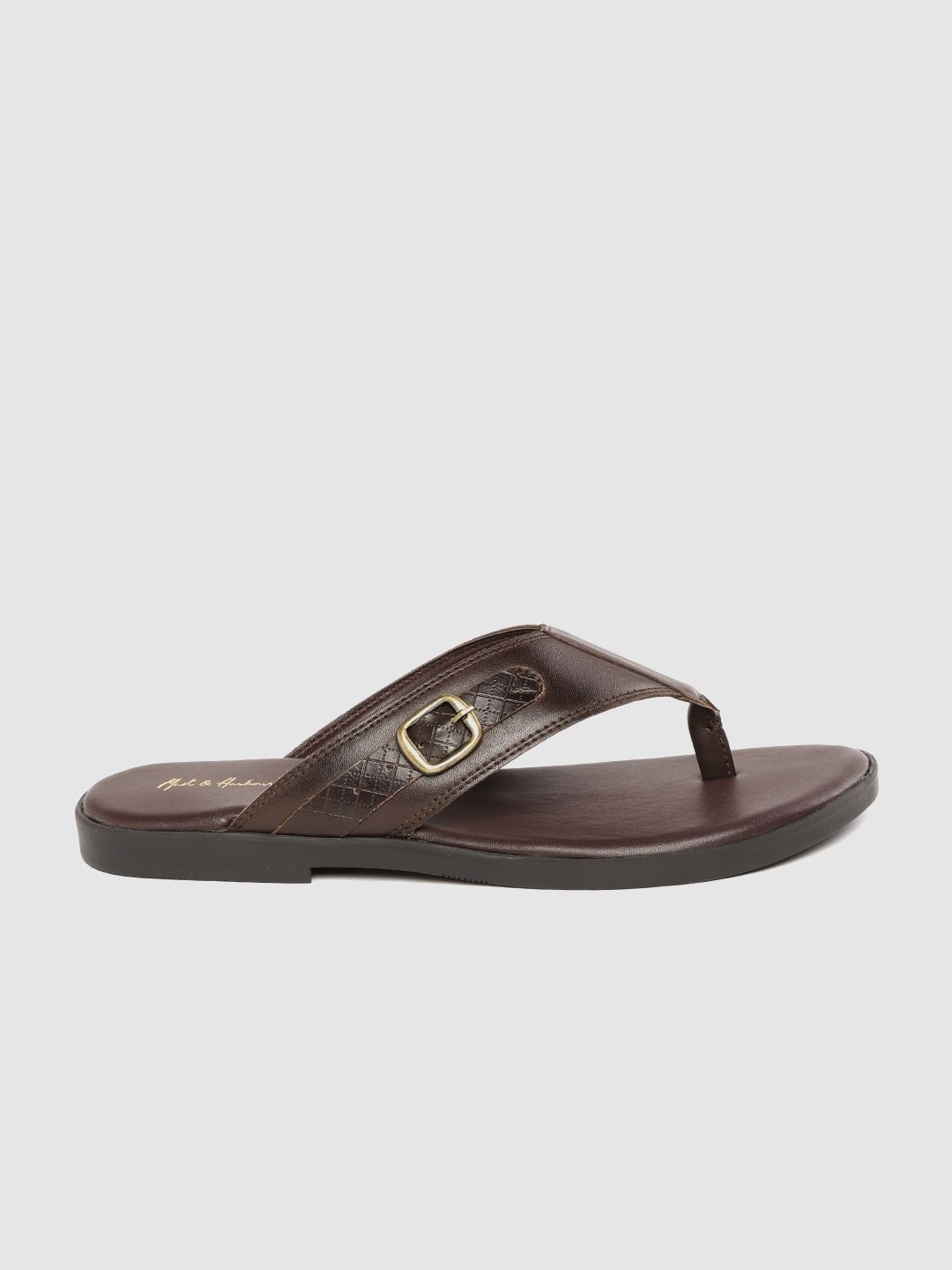 Mast & Harbour Men Coffee Brown Solid Comfort Sandals with Buckle Detail