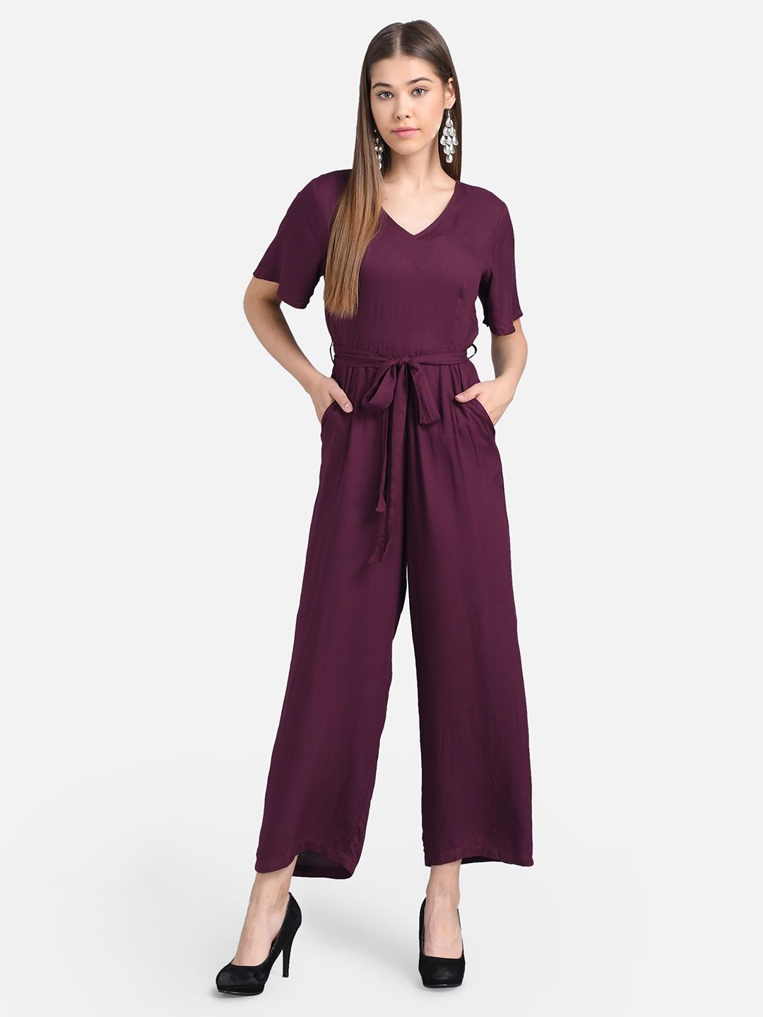 The Dry State Women Burgundy Solid Basic Jumpsuit Price in India