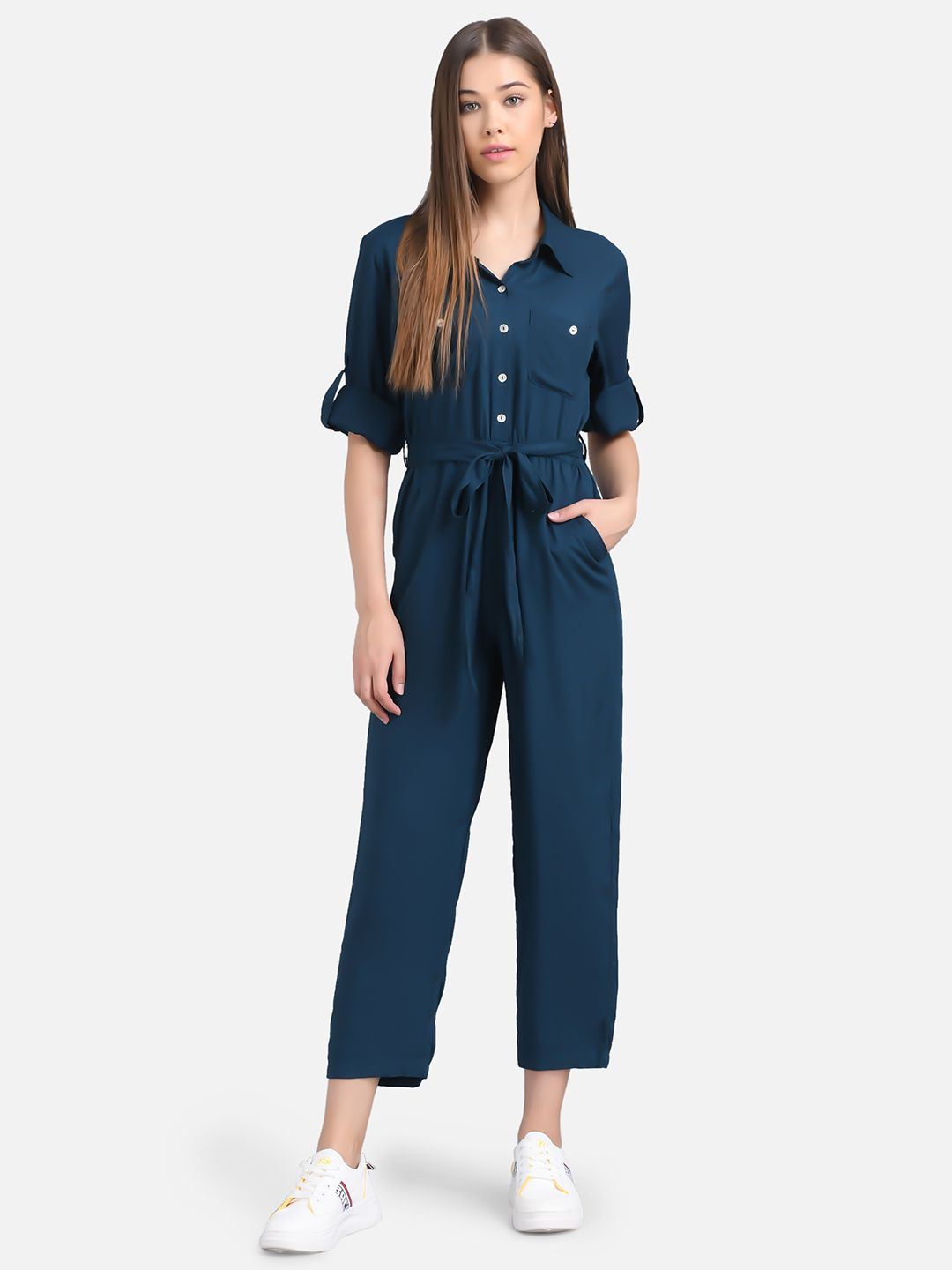 The Dry State Women Teal Blue Solid Basic Jumpsuit Price in India