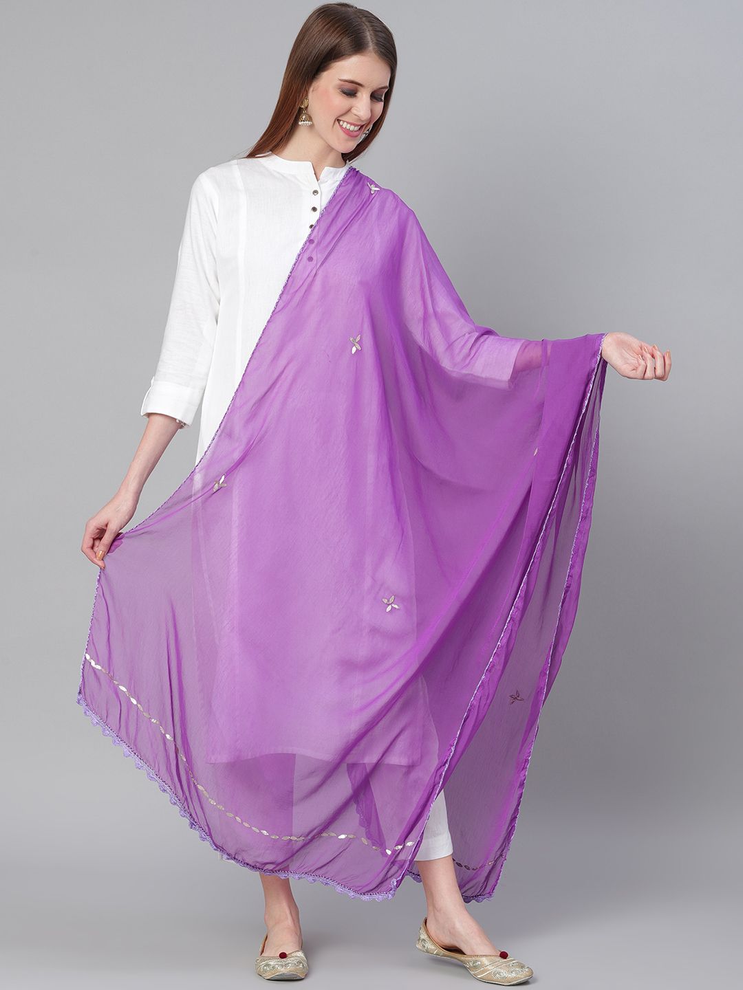 Saadgi Purple Gotta Patti Embellished Dupatta Price in India