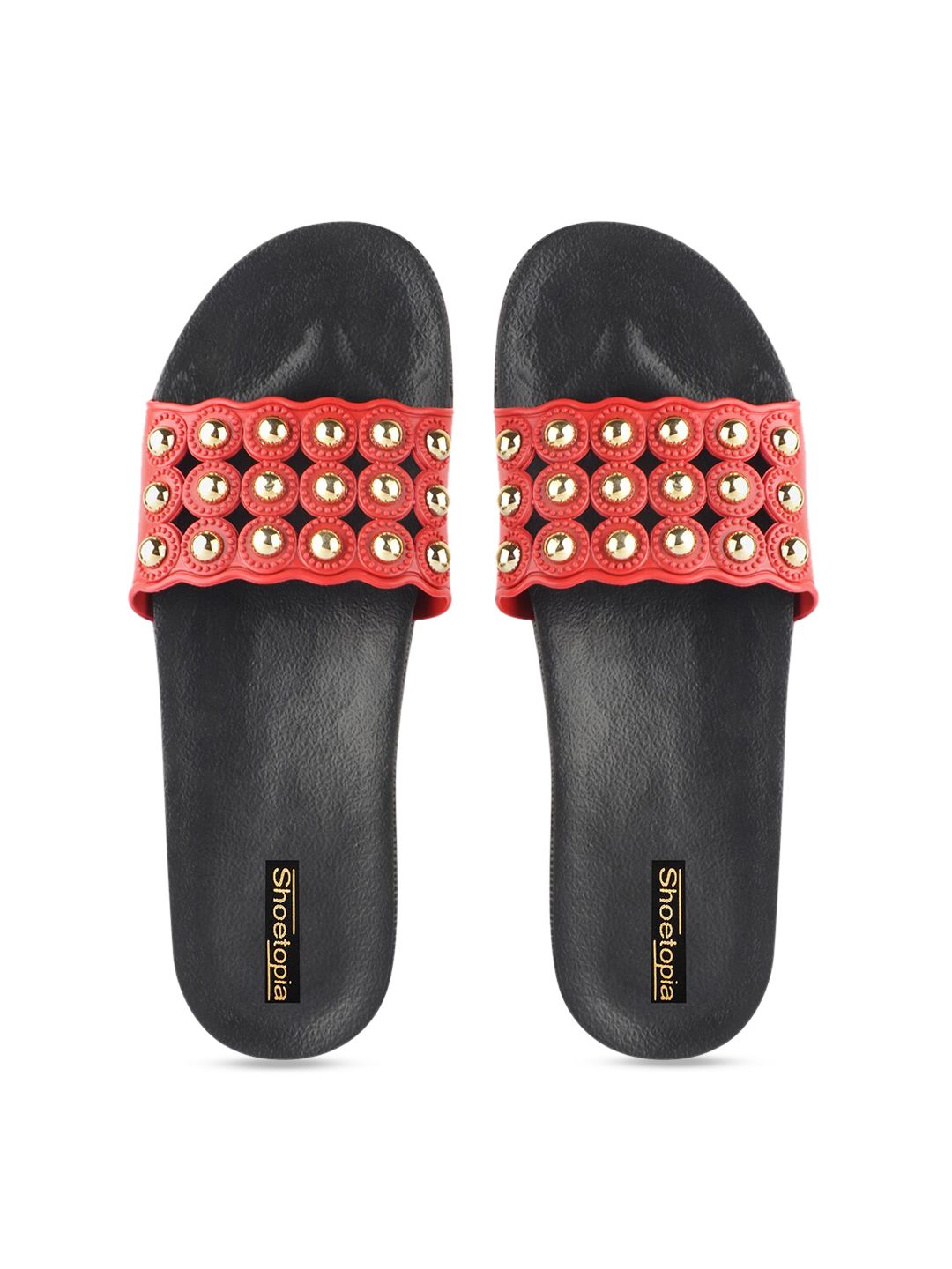 Shoetopia Women Red Embellished Sliders Price in India